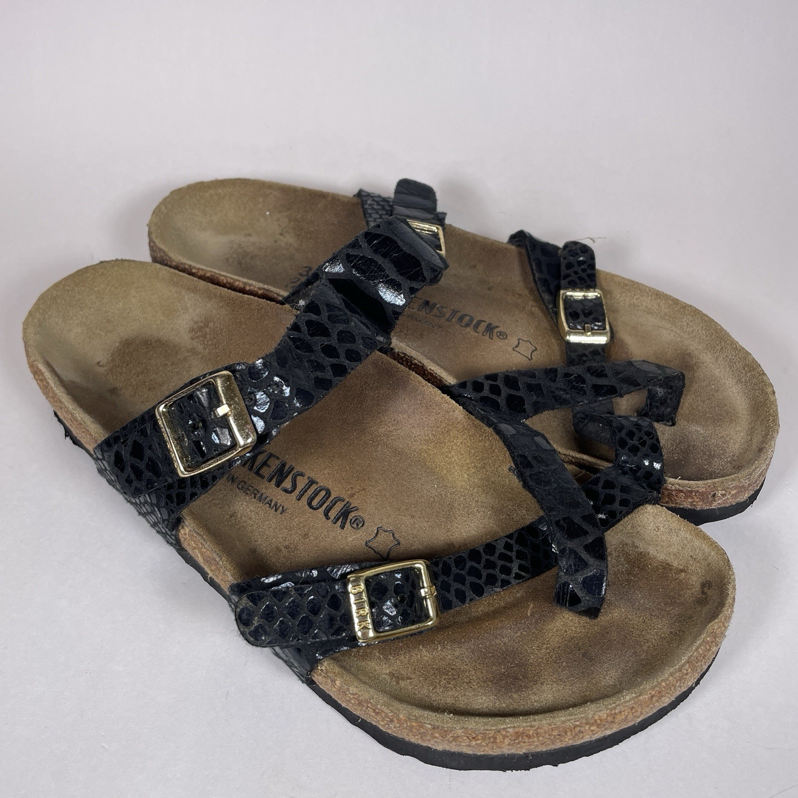 Birkenstock Mayari Black Snake Pattern 37 Women’s Slip On Sandals – Size 6