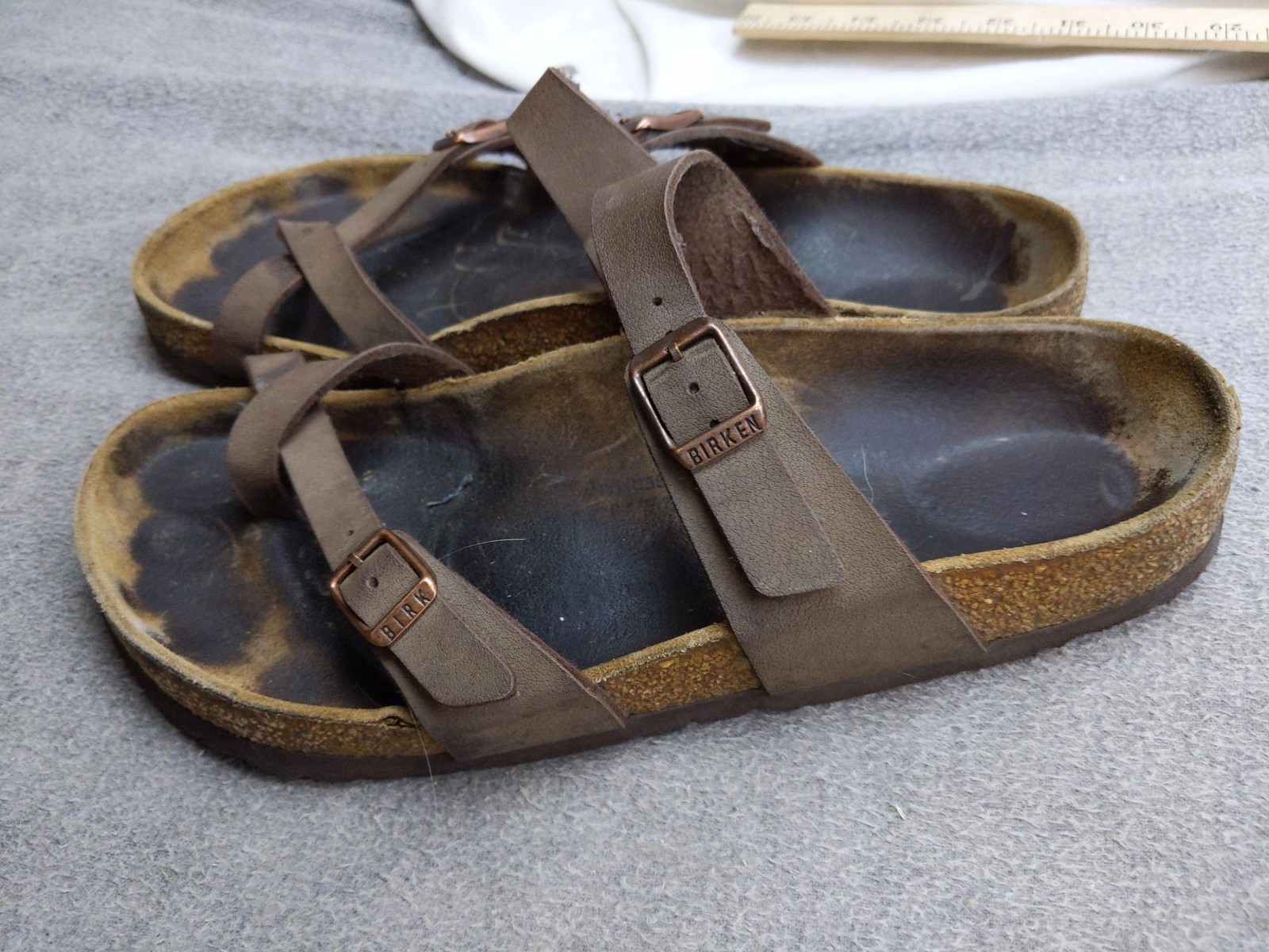 Birkenstock Mayari Sandals Shoes Womens 8 39 Brown Leather Toe Loop Cork Footbed