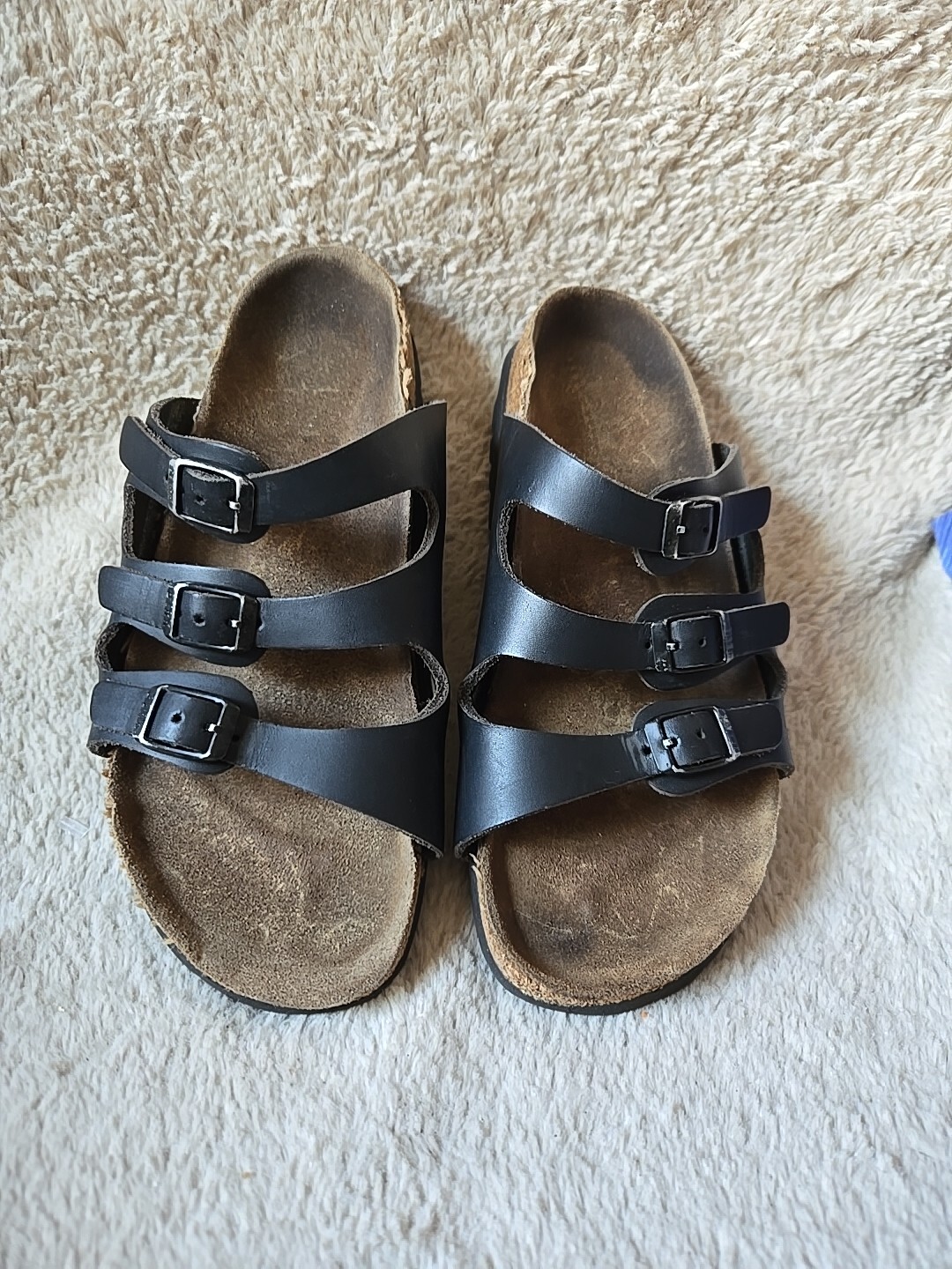 Rare Birkenstock Florida Triple Strap Black Leather Sandal Size 38 L7 M5