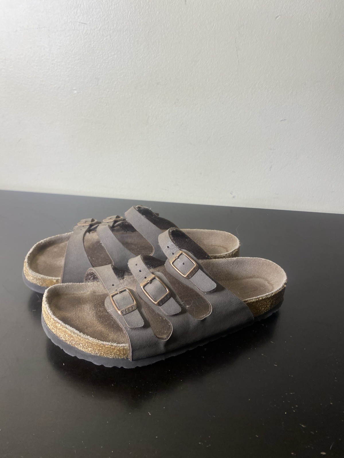 Birkenstock Florida Soft Footbed sandal in a gray/mocha color Womens Size 6
