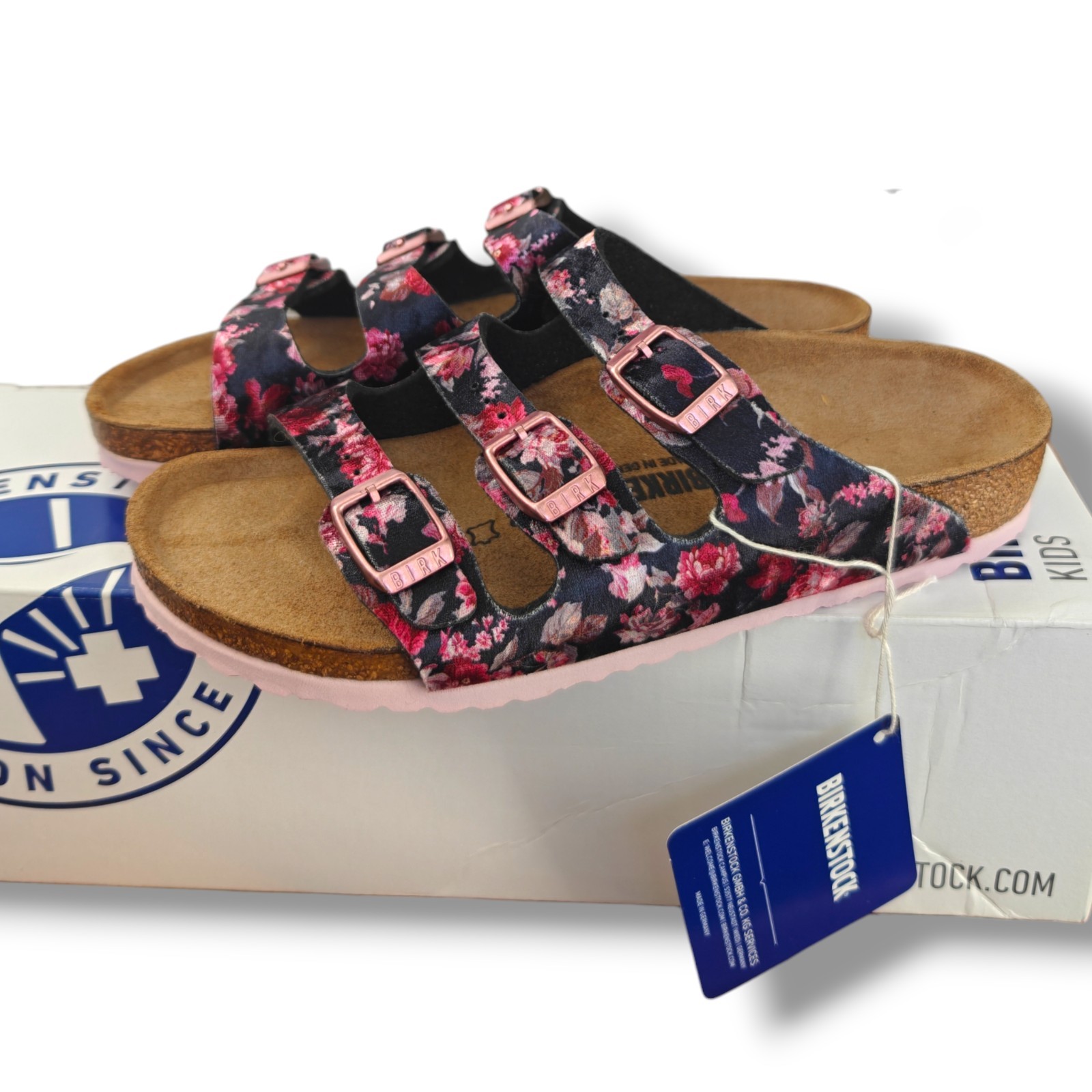 Birkenstock Florida Kids Rivet Logo Velvet Flower Sandal EU 31 US 13-13.5 NWT