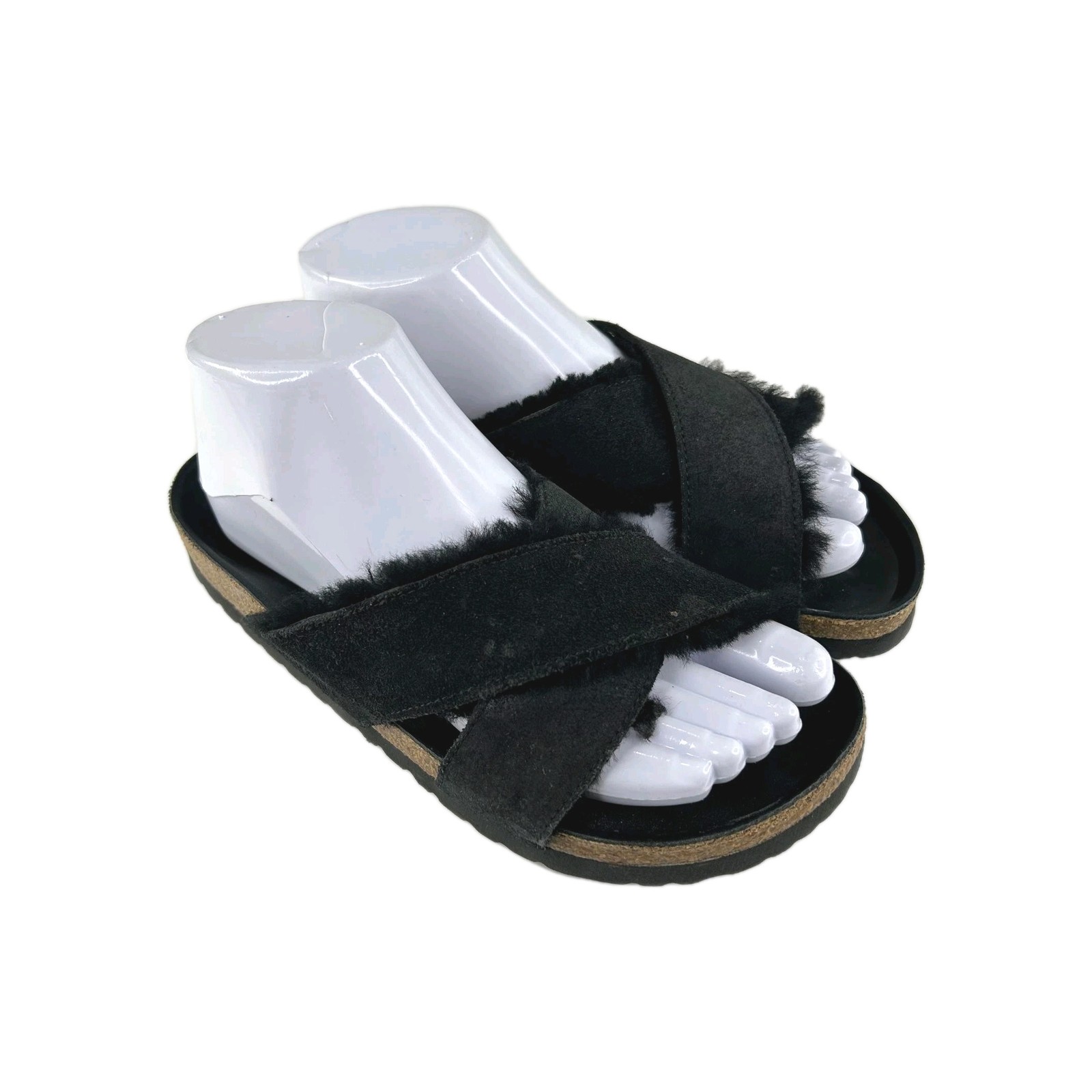 Birkenstock Papillio Daytona Black Suede/Shearling Sandals Size 37 Slide Shoes