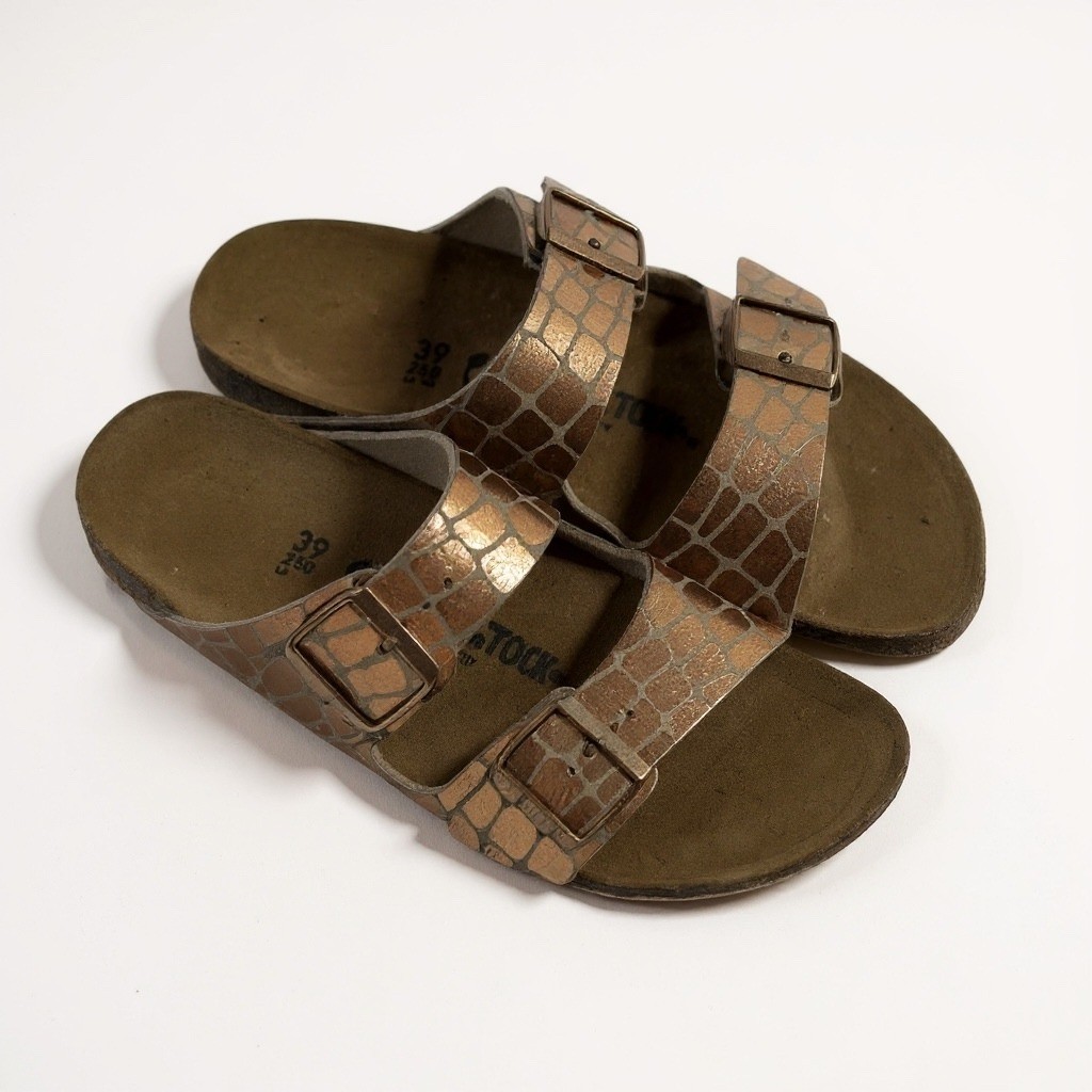 Birkenstock Arizona GATOR GLEAM Metallic Crocodile Embossed Copper Rose Gold 39