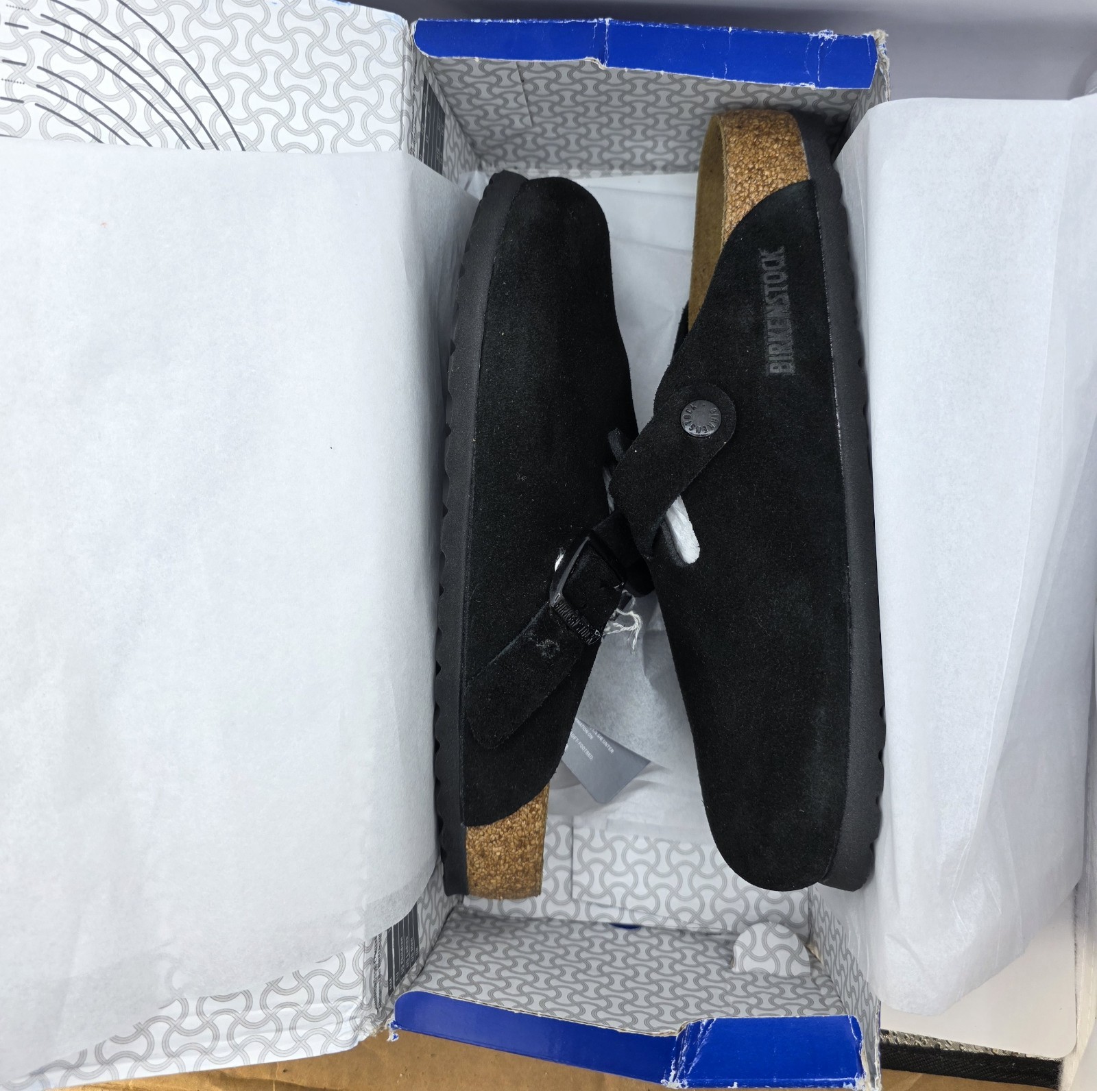 Birkenstock Boston Bs Leather Suede Soft Footbed Black Color Regular Wide