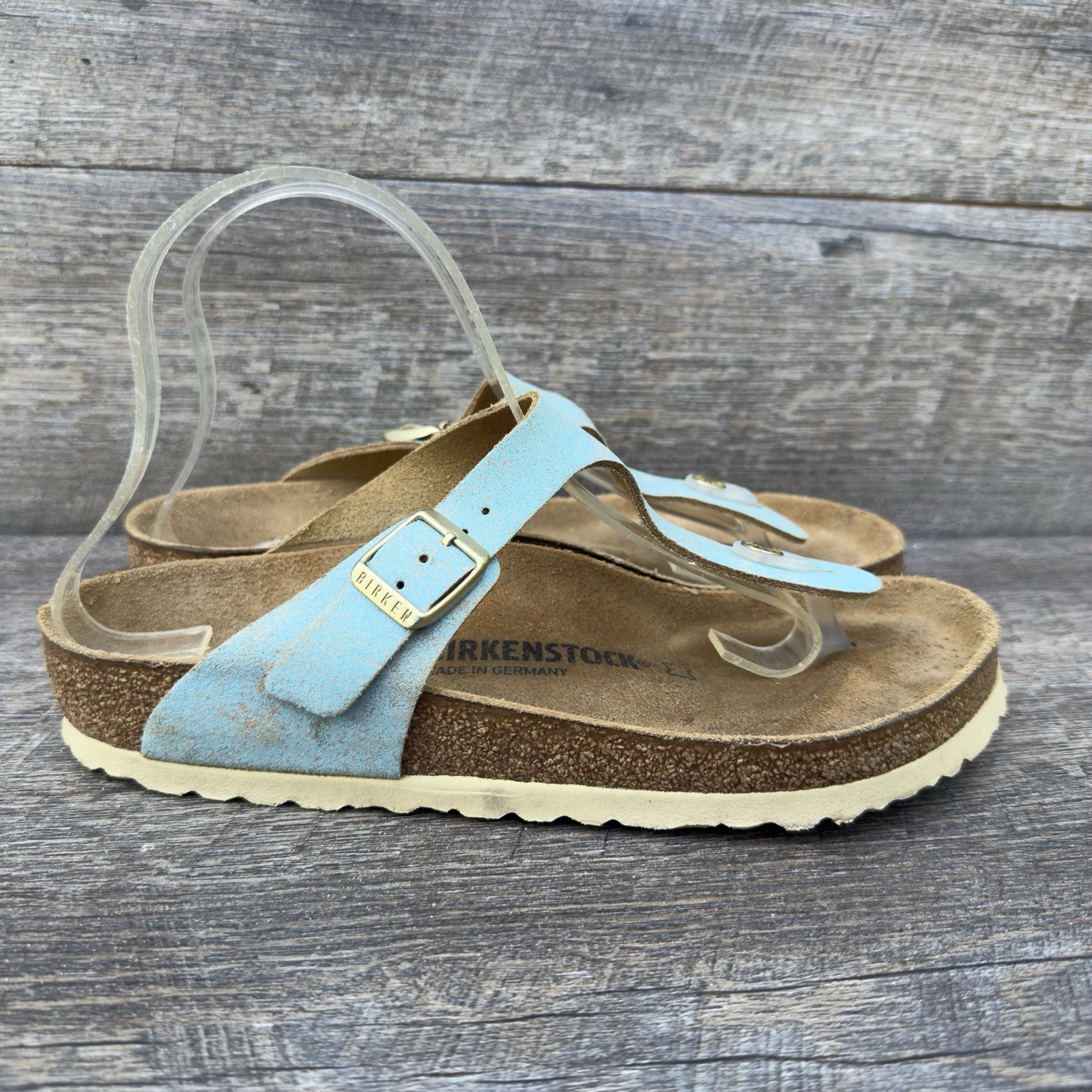 Birkenstock Gizeh Sandals Womens 39 Washed Metallic Aqua Blue Thong Flip Flops