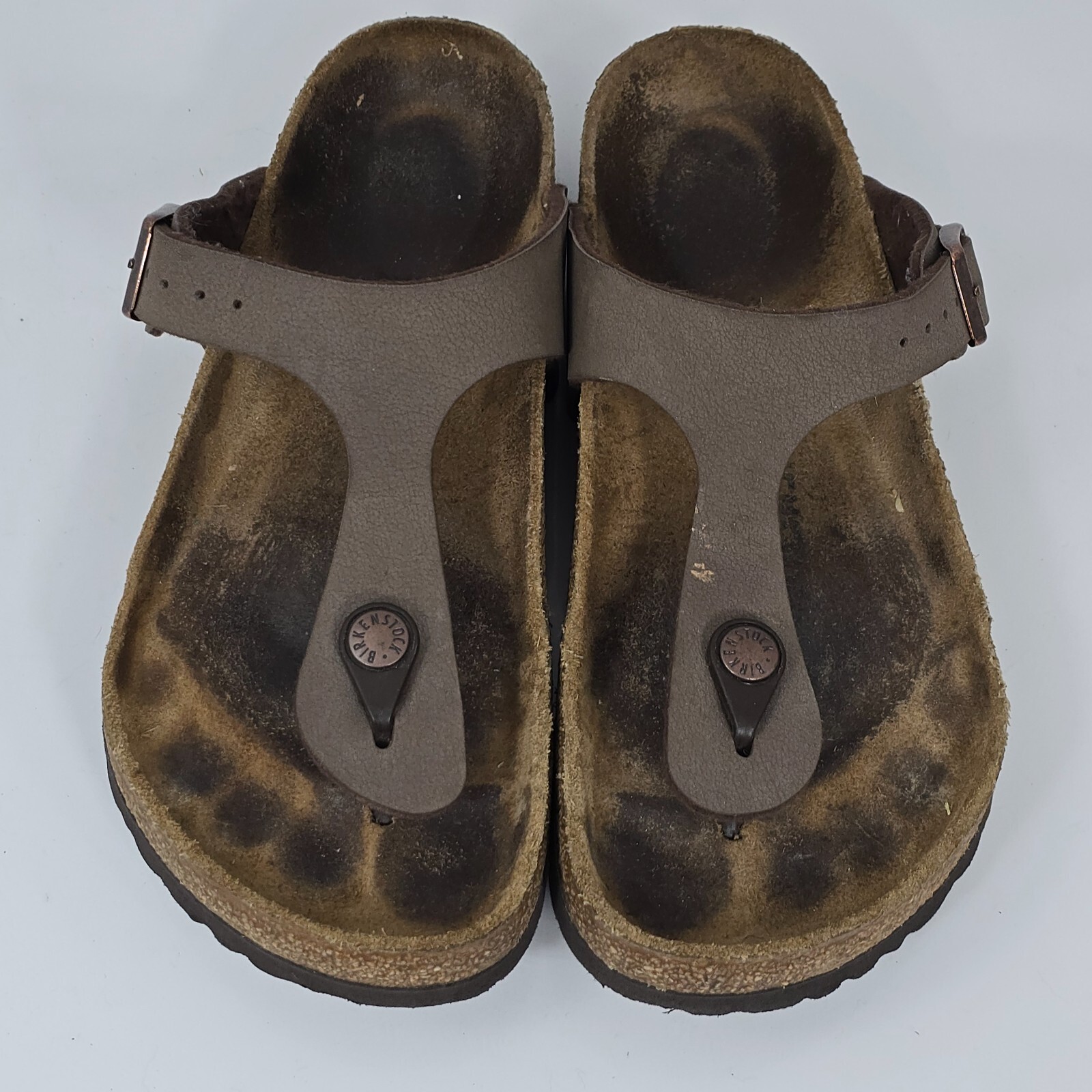 Birkenstock Gizeh Women L5 (5-5.5)36 Wide Brown Birko-Flor T-Strap Slip On Thong
