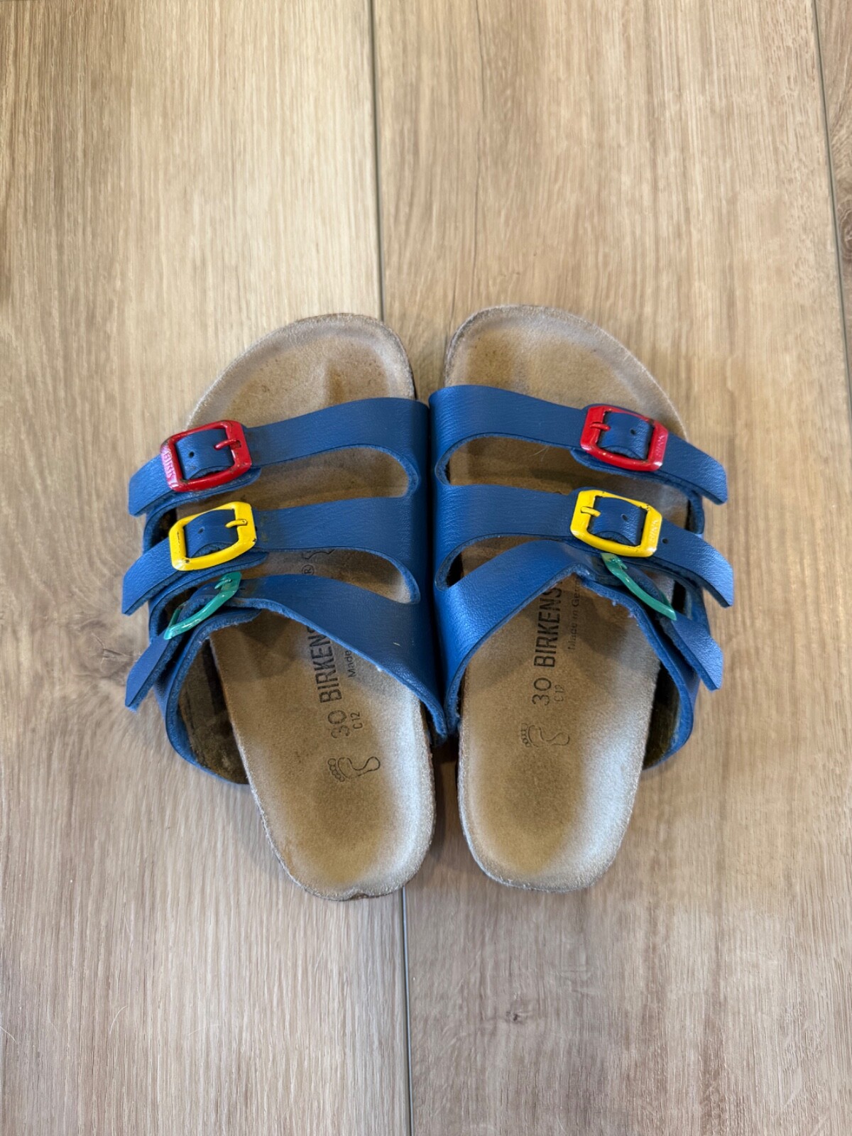 Birkenstock Florida Kids Sandals – Blue Rainbow Buckles – Size EU 30 / US 12–13