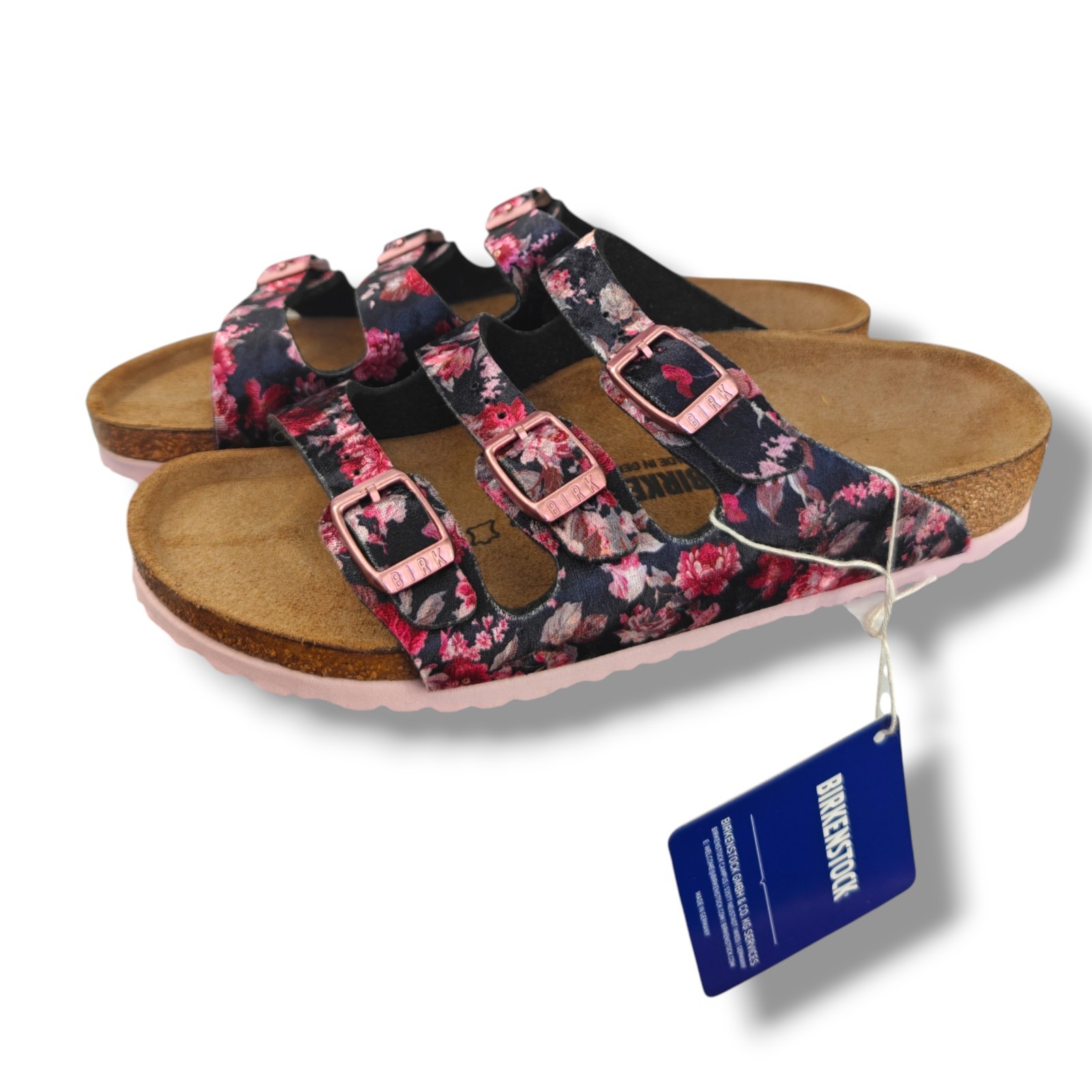 Birkenstock Florida Kids Rivet Logo Velvet Flower Sandal EU 29 US 11-11.5 NWT