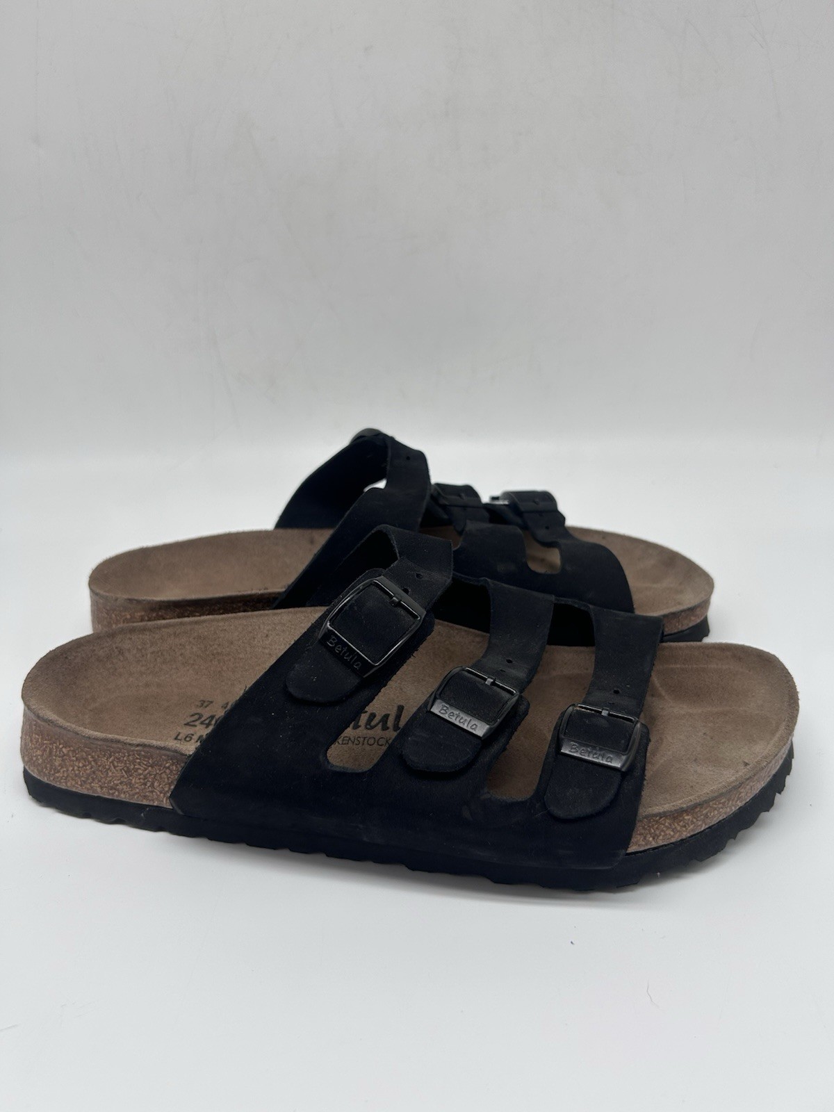 Birkenstock Florida Sandals Womens 6 US Black 3 Strap Buckle Slides