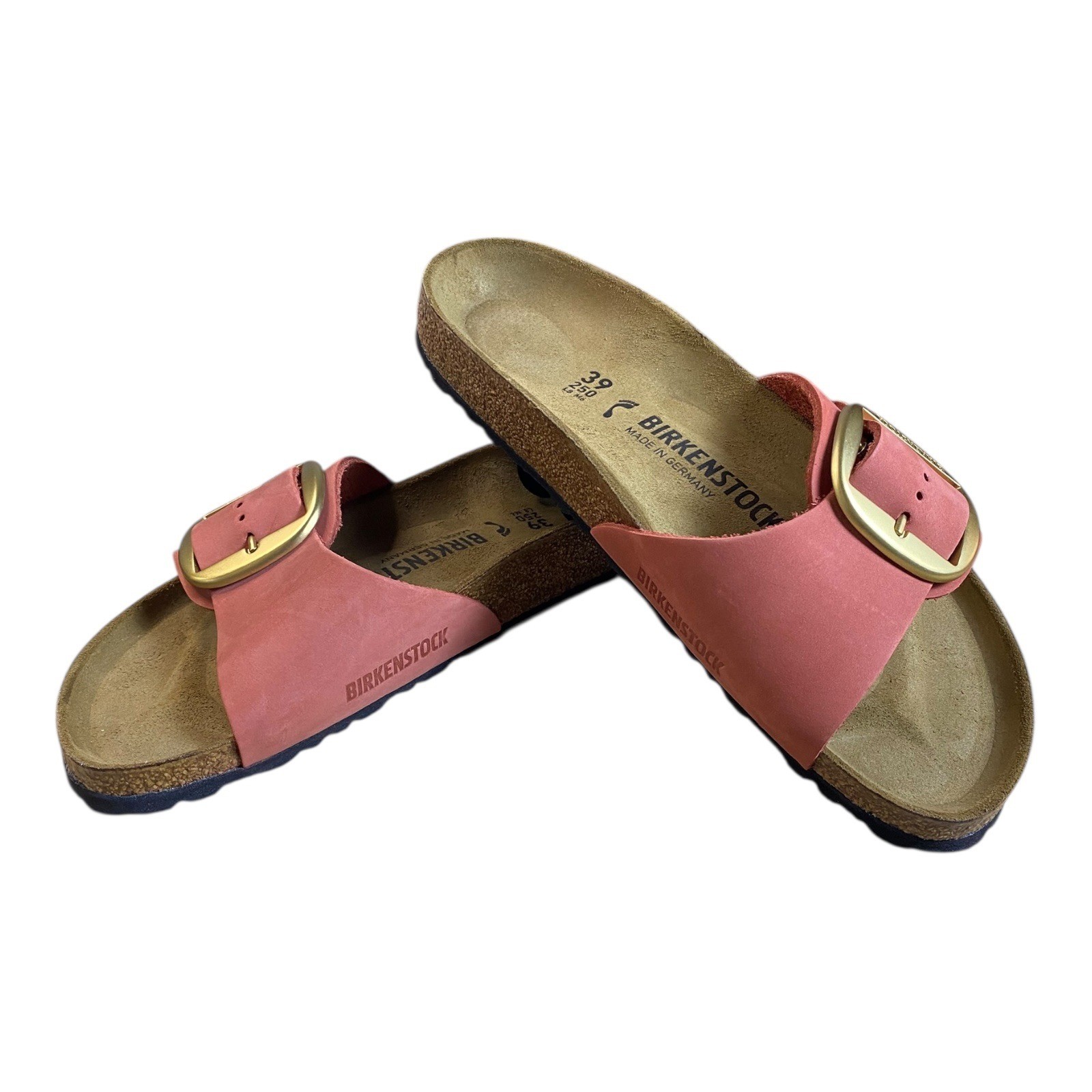 Birkenstock Madrid Big Buckle Coral Suede Slides EU 39 US 8.5 Narrow Fit