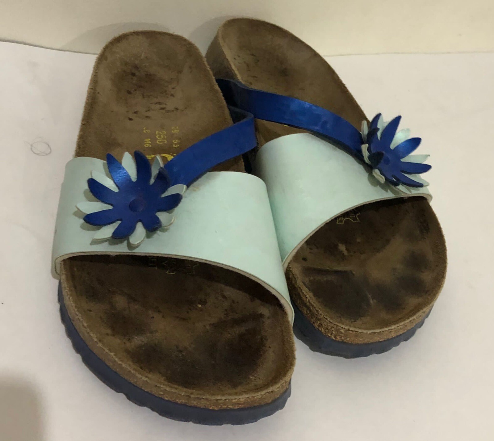 CUTE Birkenstock Papillio Blue Flowered Sandals Rare L7, M5