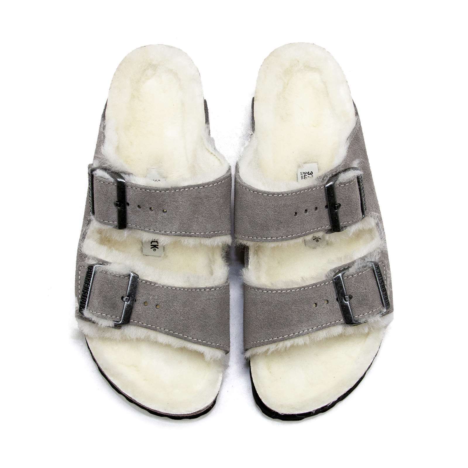 Birkenstock Arizona Shearling Stone Coin Fur Lined Slide Sandals | 1017402