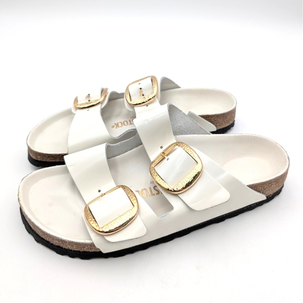 Birkenstock Arizona Big Buckle Sandal Unisex Shine Antique White Size USW7/M5