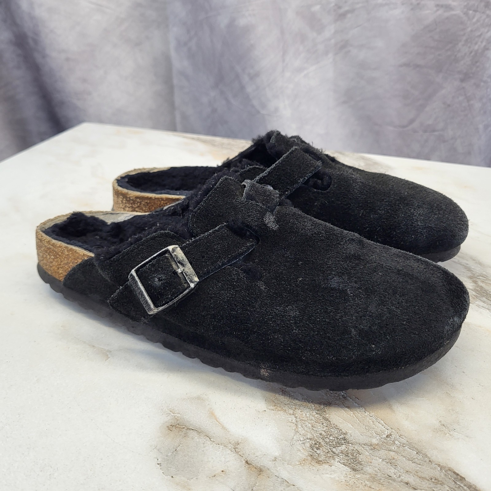 Birkenstock Boston Black  Suede Shearling Fur Lined Women’s Size 40/9
