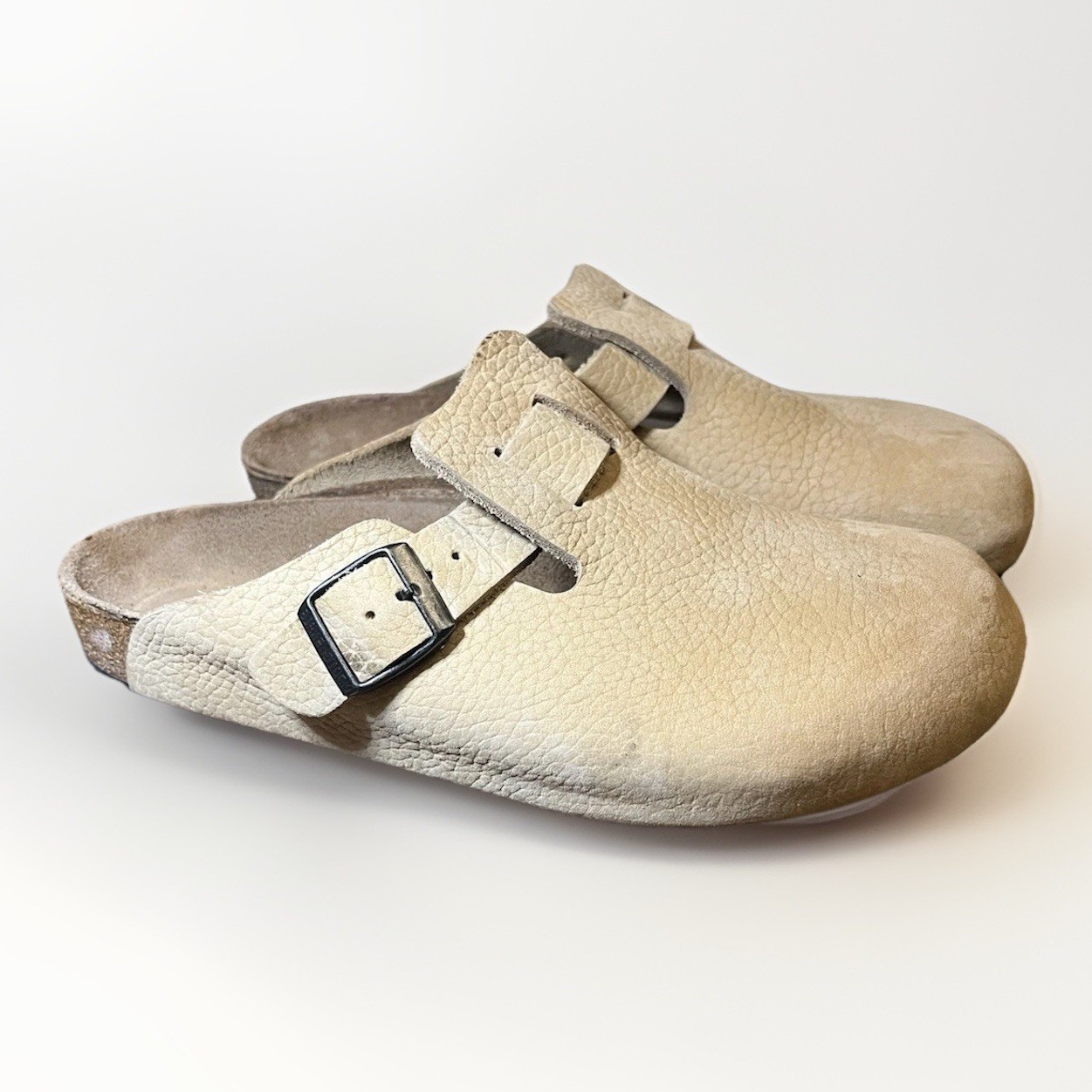 Birkenstock Boston Suede Leather Beige Sz 38 / US 7 Regular Clogs Sandals