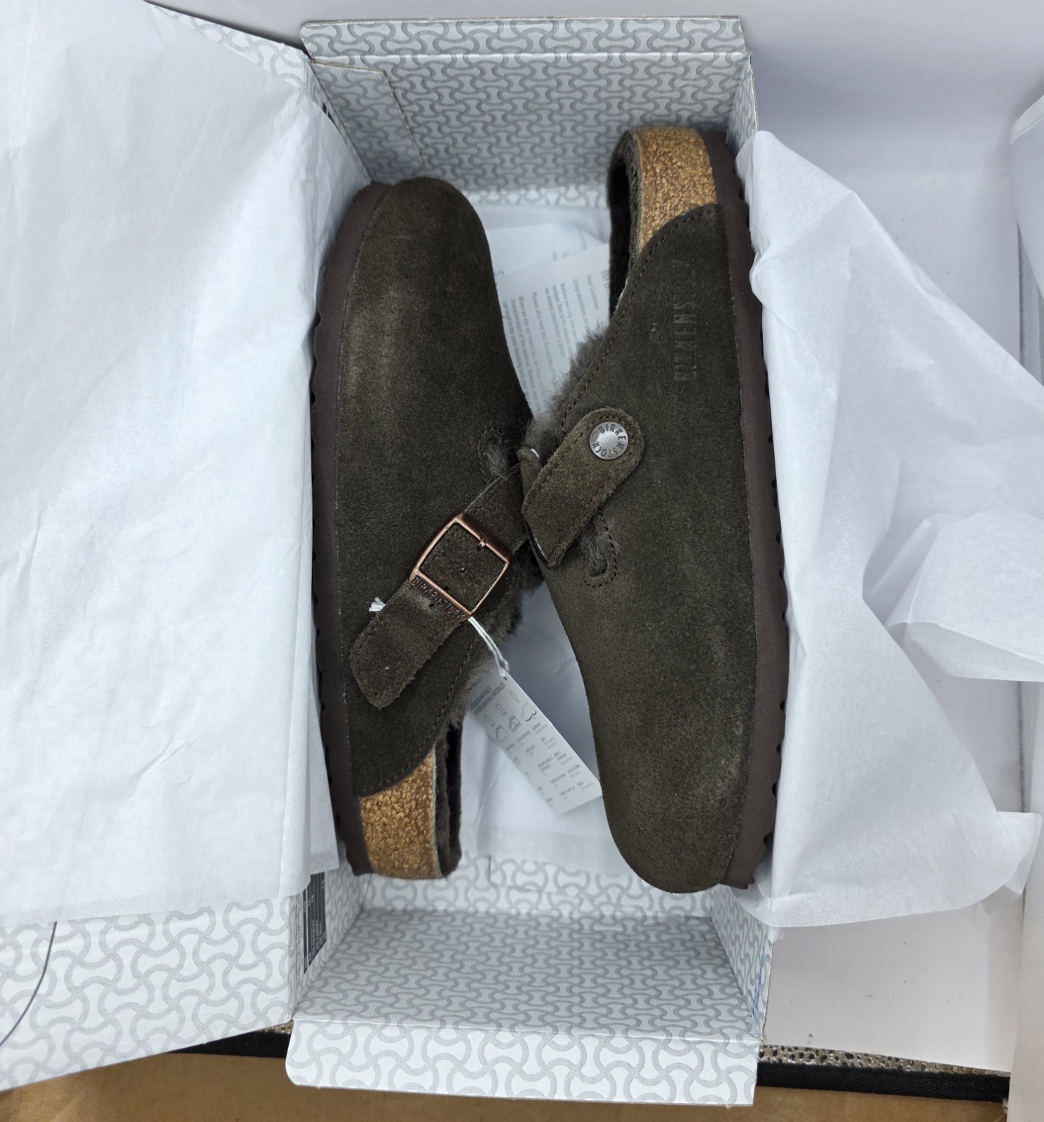 Birkenstock Boston Shearling Leather Suede Mocca Color Regular Wide