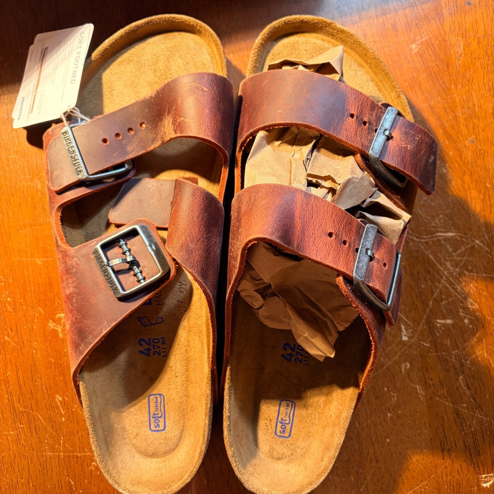 NEW Birkenstock Arizona Soft Footbed Oiled Leather EU 42 US 11 Earth Red Sandals