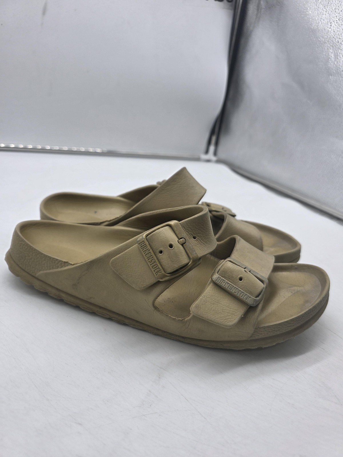 Birkenstock Arizona EVA Sandals Womens Size 9 Beige Double Strap Slides EU 40
