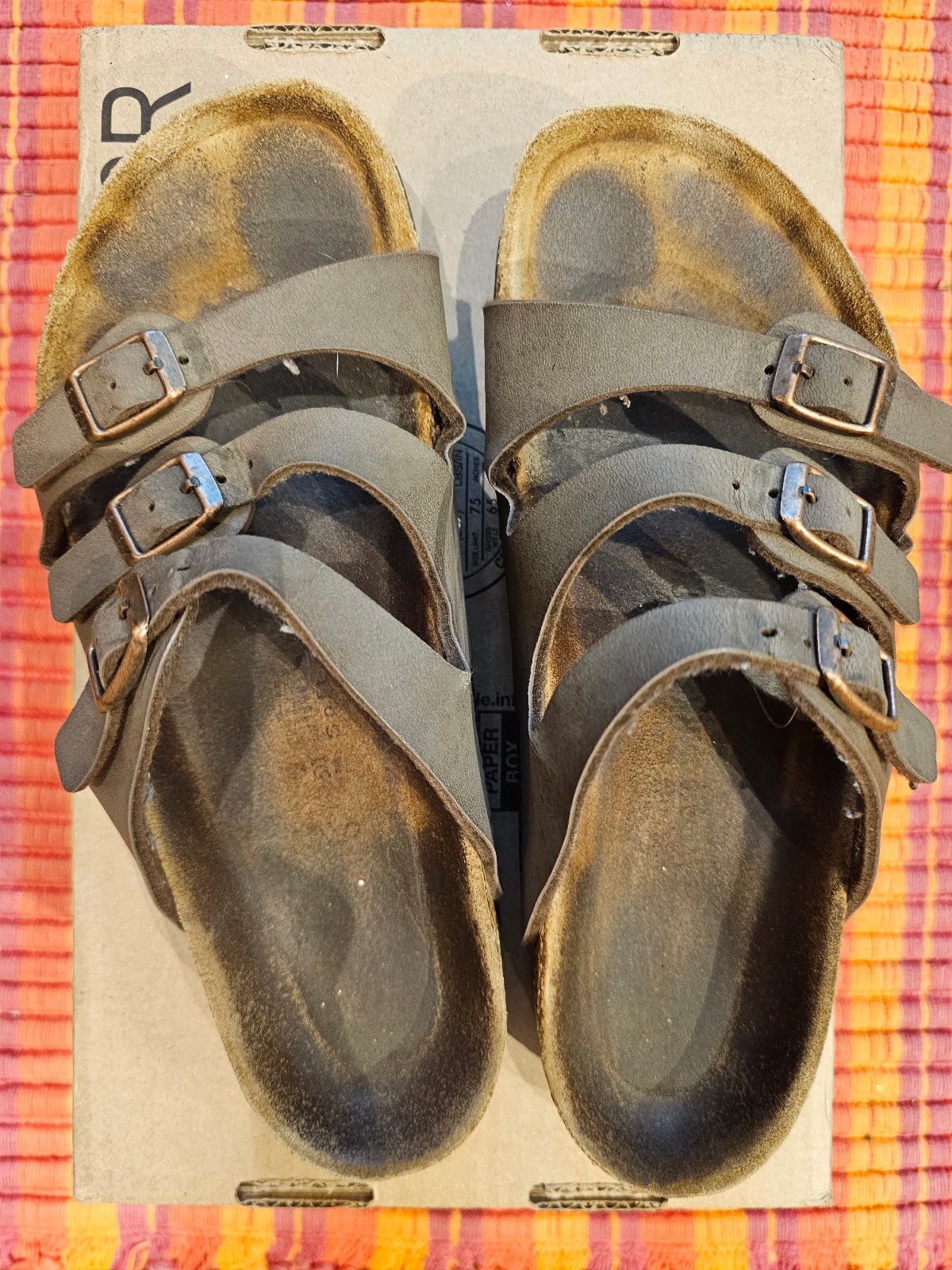 Birkenstock Florida Sandals Womens Size 38 Brown Triple Strap Cork Footbed Shoes