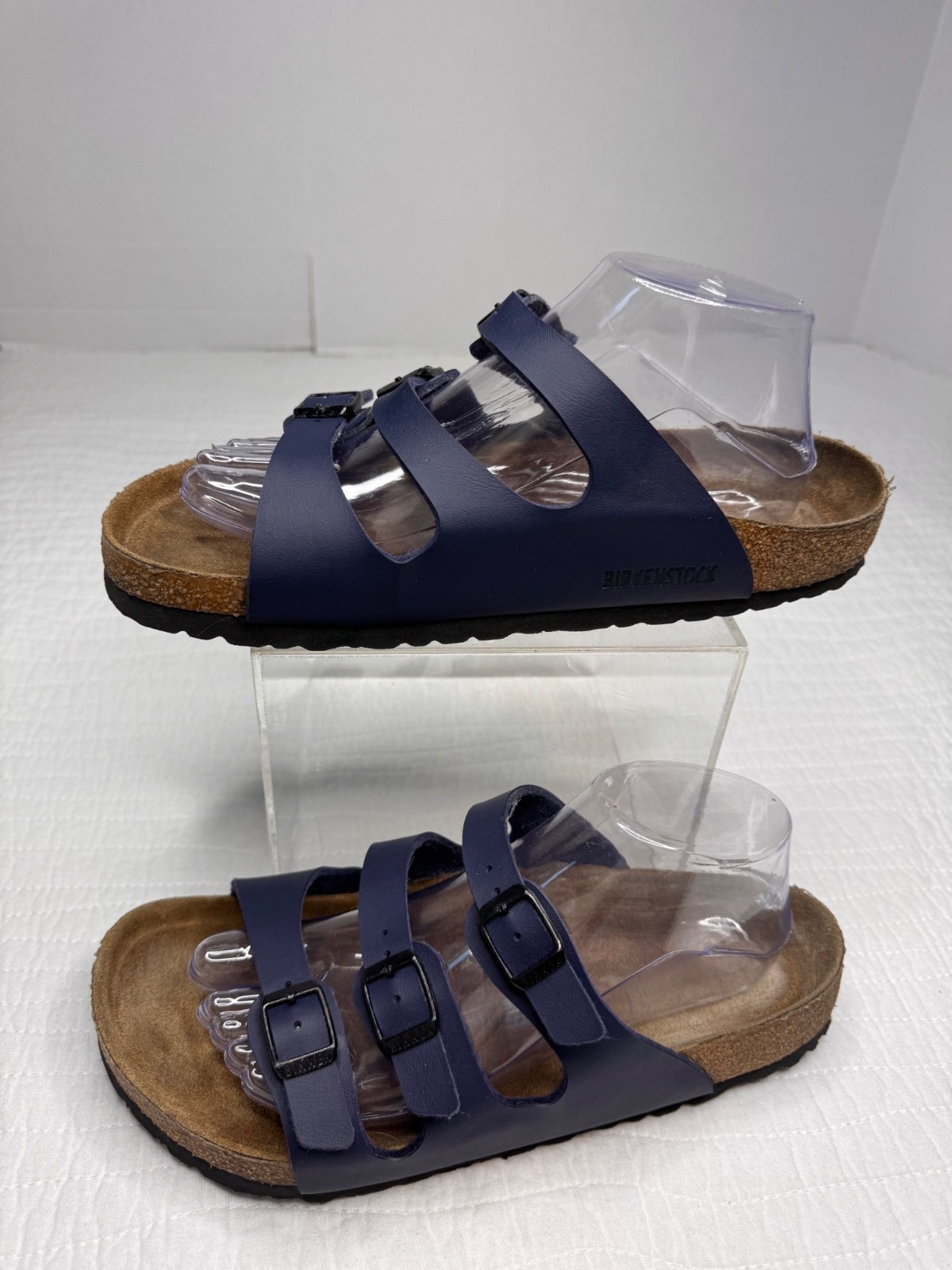 Birkenstock Navy Blue Florida Sandals SZ EU 41 US 8-8.5 -Leather Straps With Buc