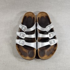 Birkenstock Florida Birko Flor Womens Size 9 Silver Buckle Strap Slip On Sandals
