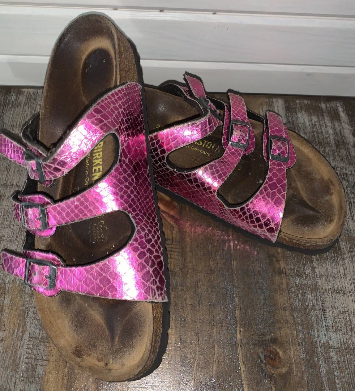 RARE🔥 Birkenstock Florida Pink Snake Skin Animal Print 38 L7 M5 Birko-Flor