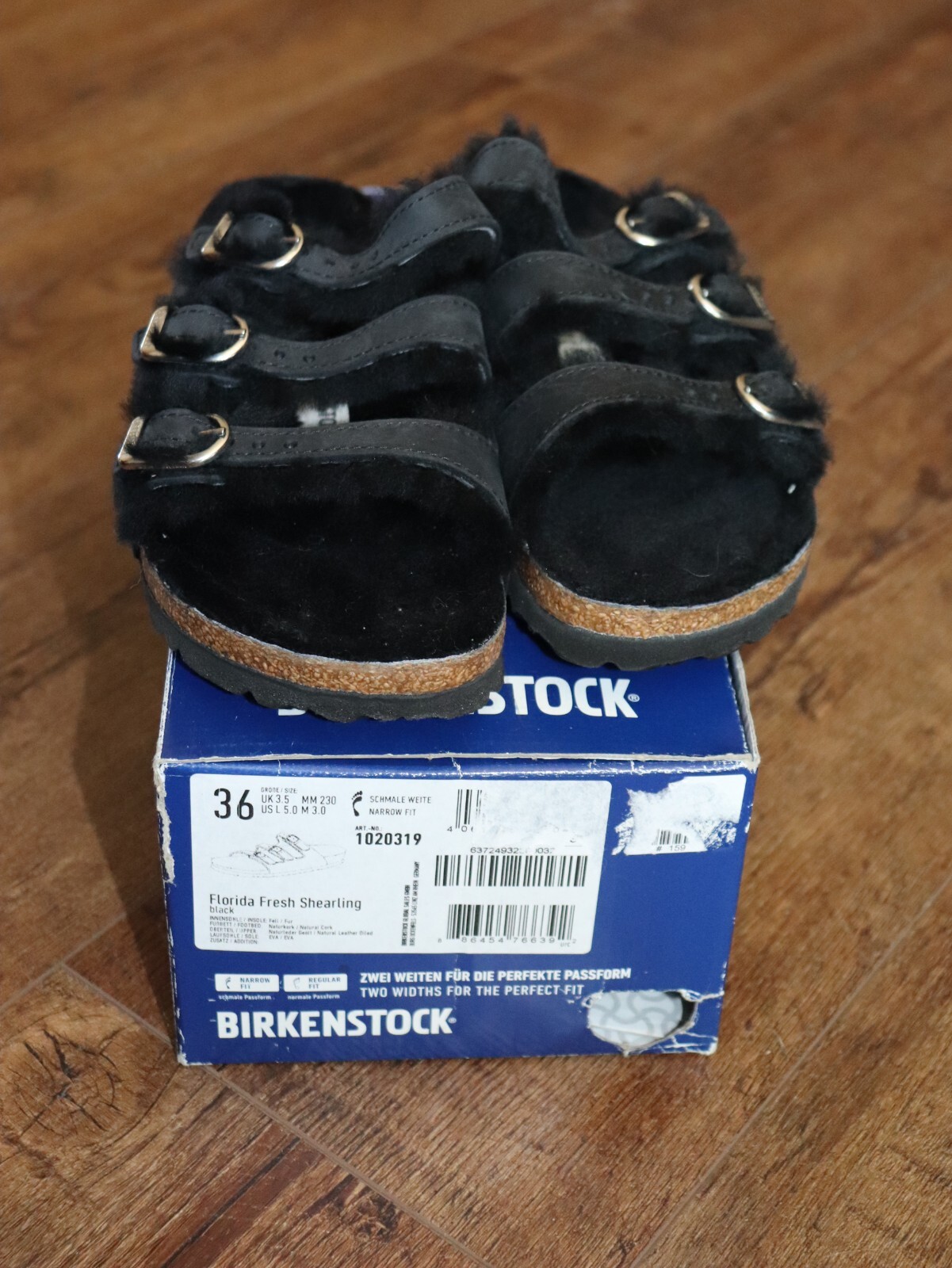 Birkenstock Florida Fresh Shearling 3 Strap Black Size 36 New