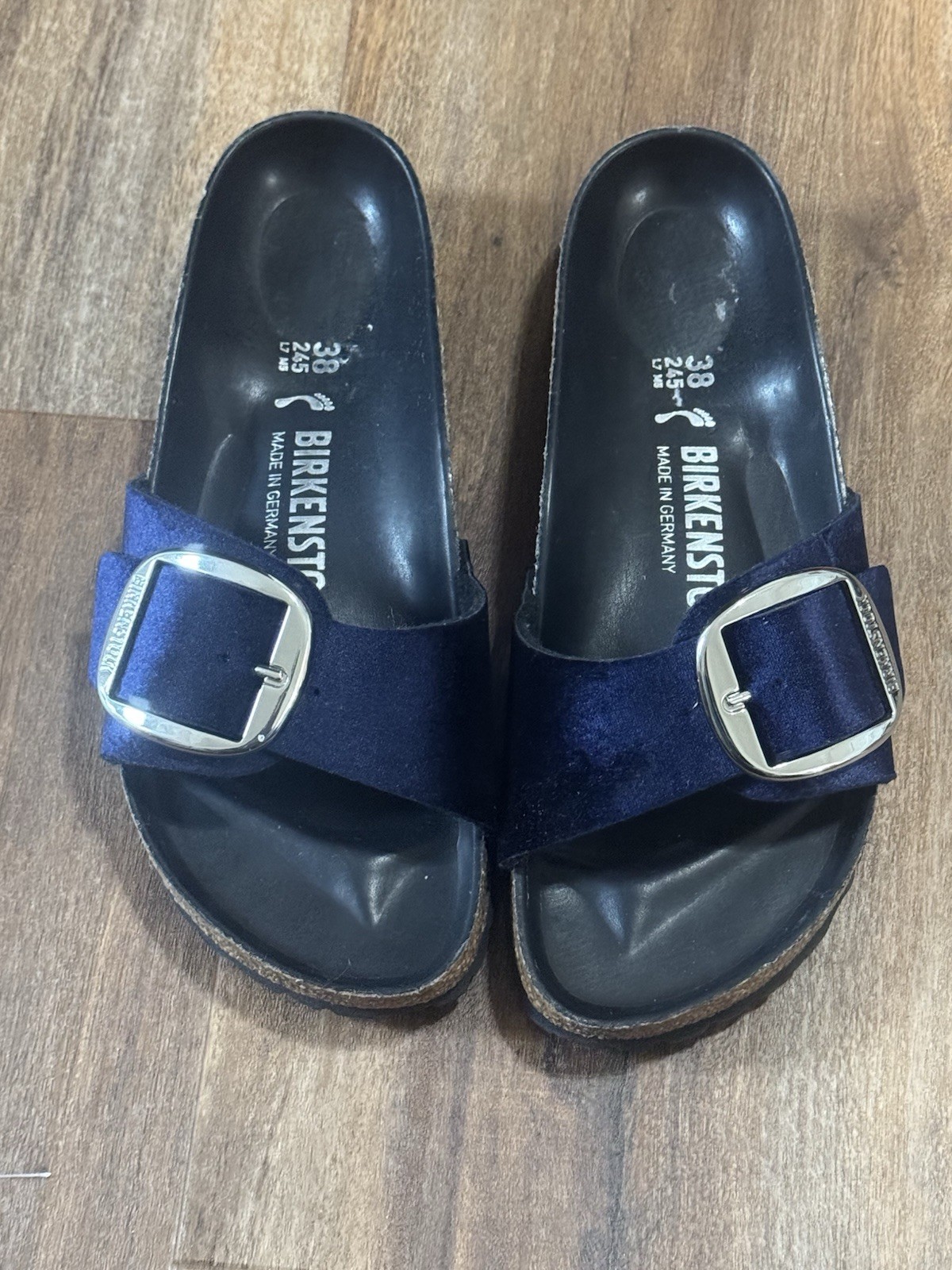 Birkenstock Madrid Big Buckle Rivet Narrow Midnight Velvet  Size 38 (7.5)