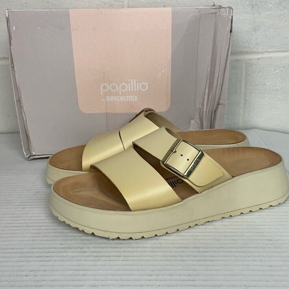 Birkenstock Papillio Almina Leather Platform Sandal Narrow Fit EU41 Ecru 1026906