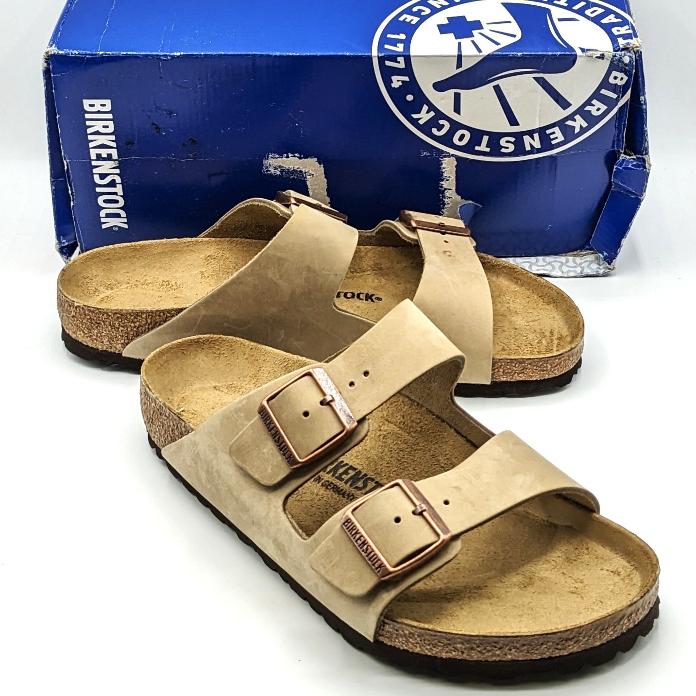 Birkenstock Arizona Women’s Adjustable Oiled Leather Sandals Tobacco Brown US 10