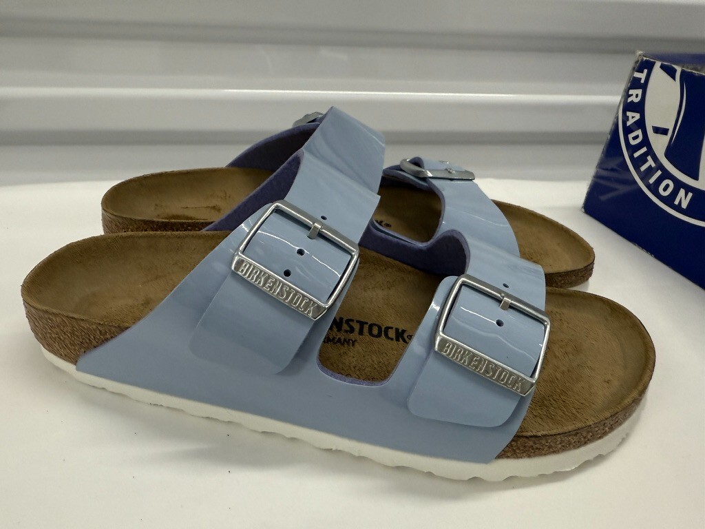 Birkenstock  Arizona Patent Dove Blue Birko Flor Patent Narrow WOMENS 8 39 NEW
