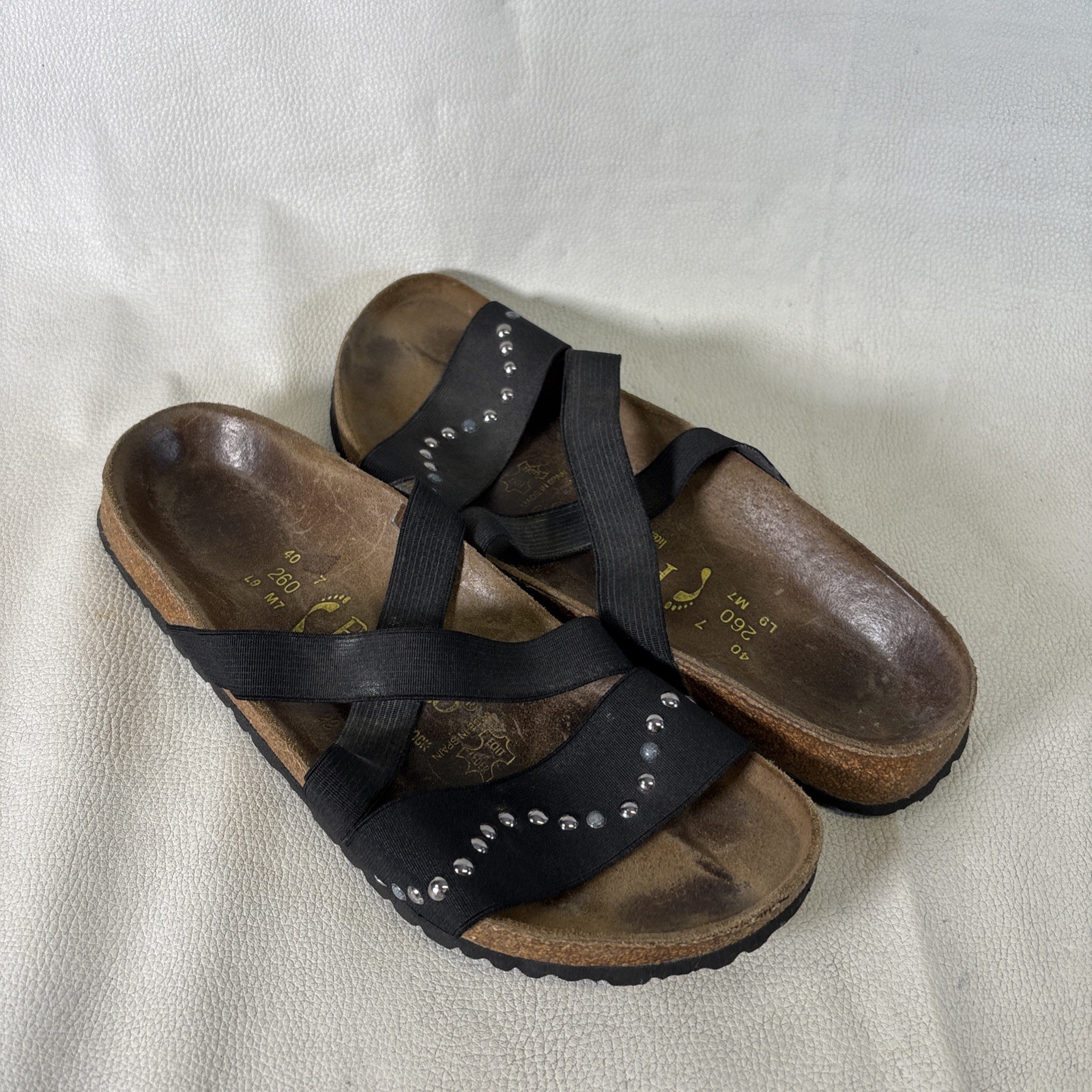 Birkenstock Papillio Cosma Strappy Sandal Black Fabric Studded L9 M7 Spain Sz 40
