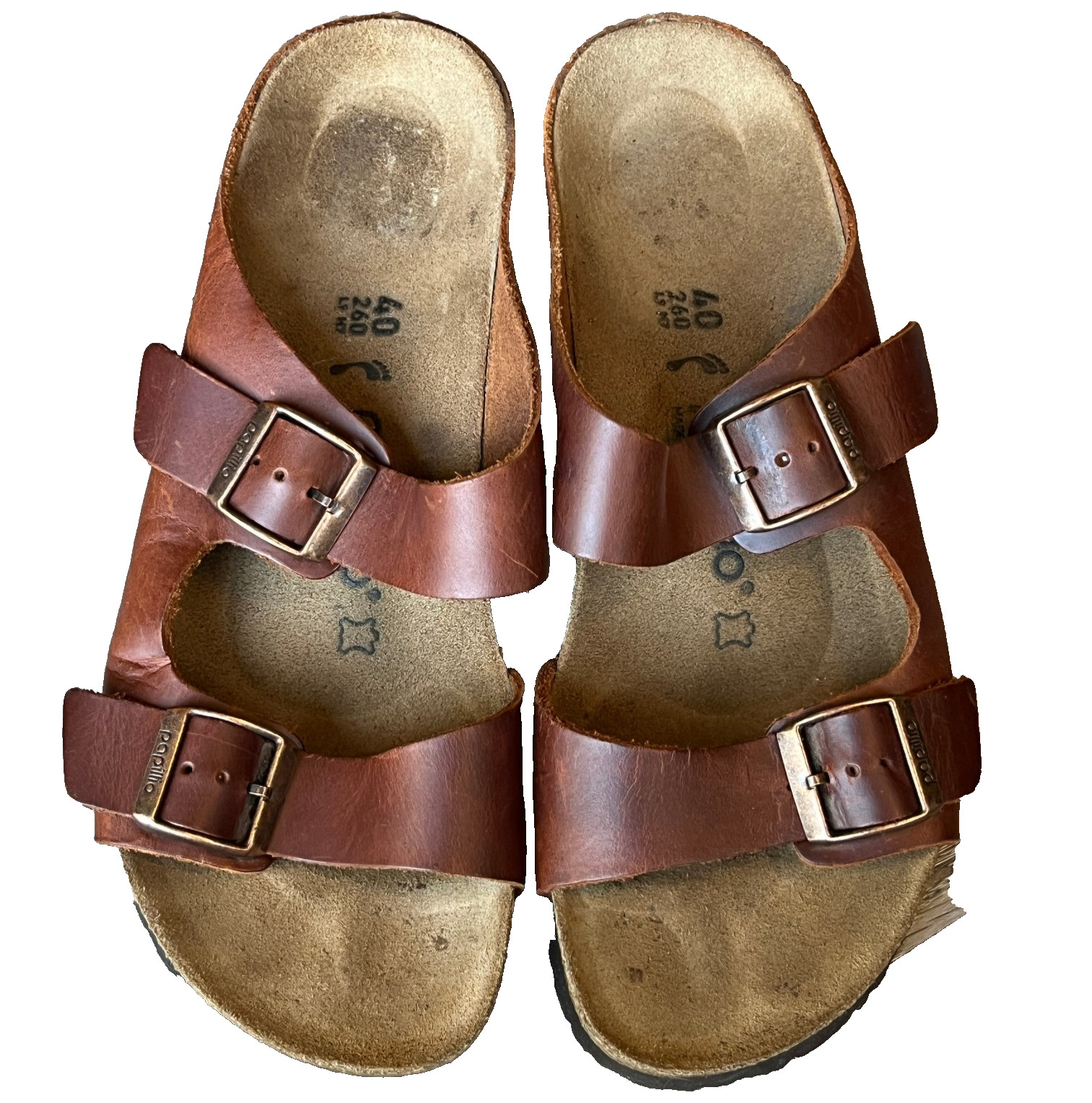 Birkenstock Papillio Emina Wedge Sandal Brown Leather Copper Buckle Women 9 EU40