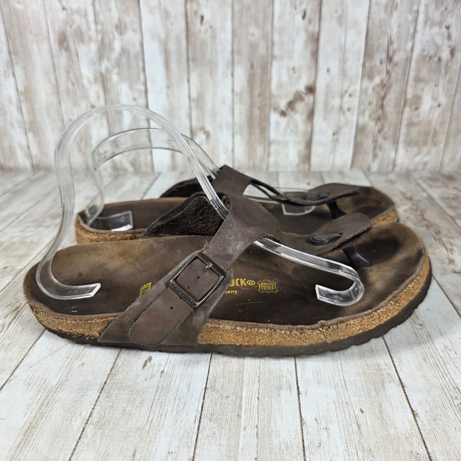 Birkenstock Gizeh Toe Thong Sandals Adjustable Buckle Brown Leather Size 42