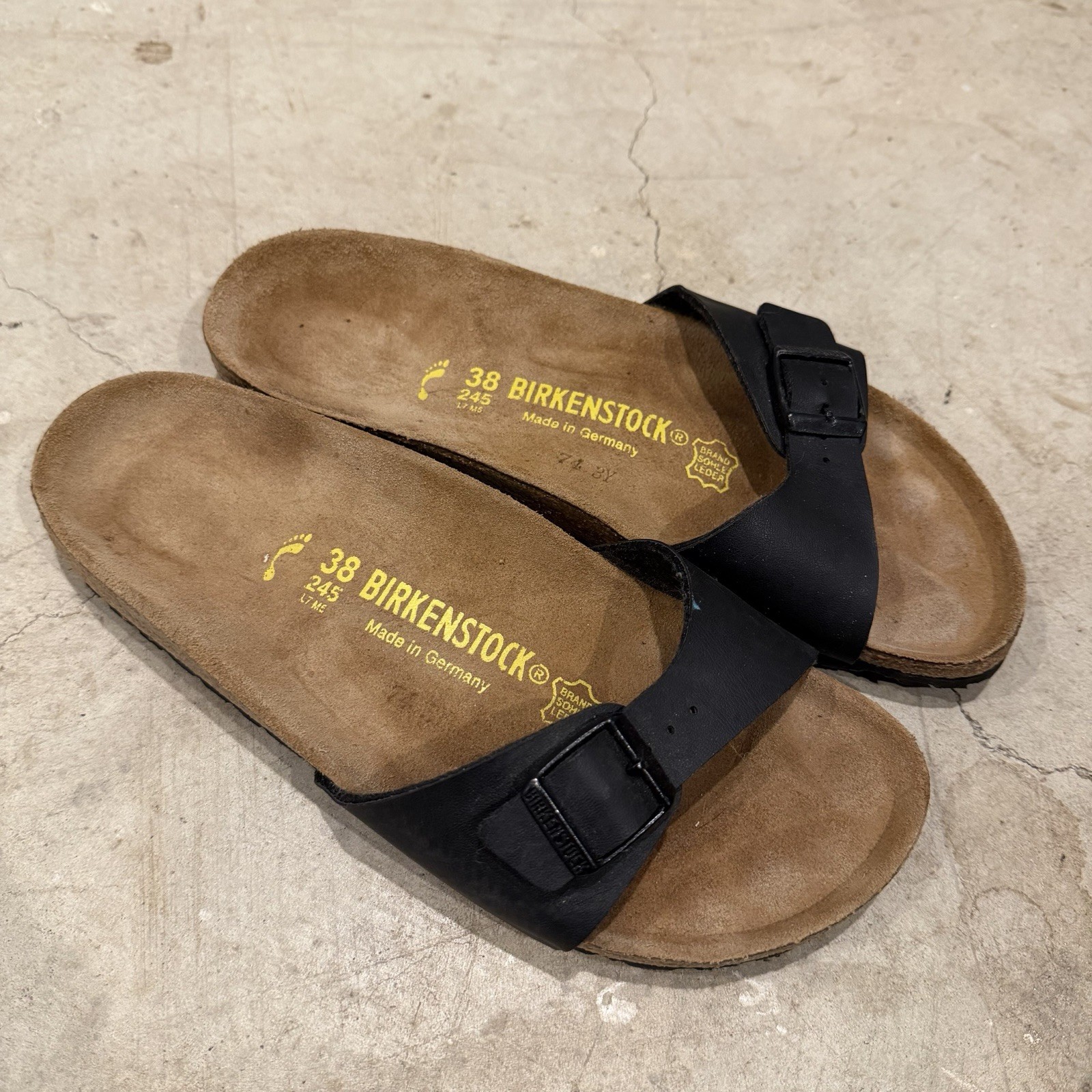 Birkenstock Madrid Birko-Flor Black Leather Slide Sandal Womens Size US 7 Narrow