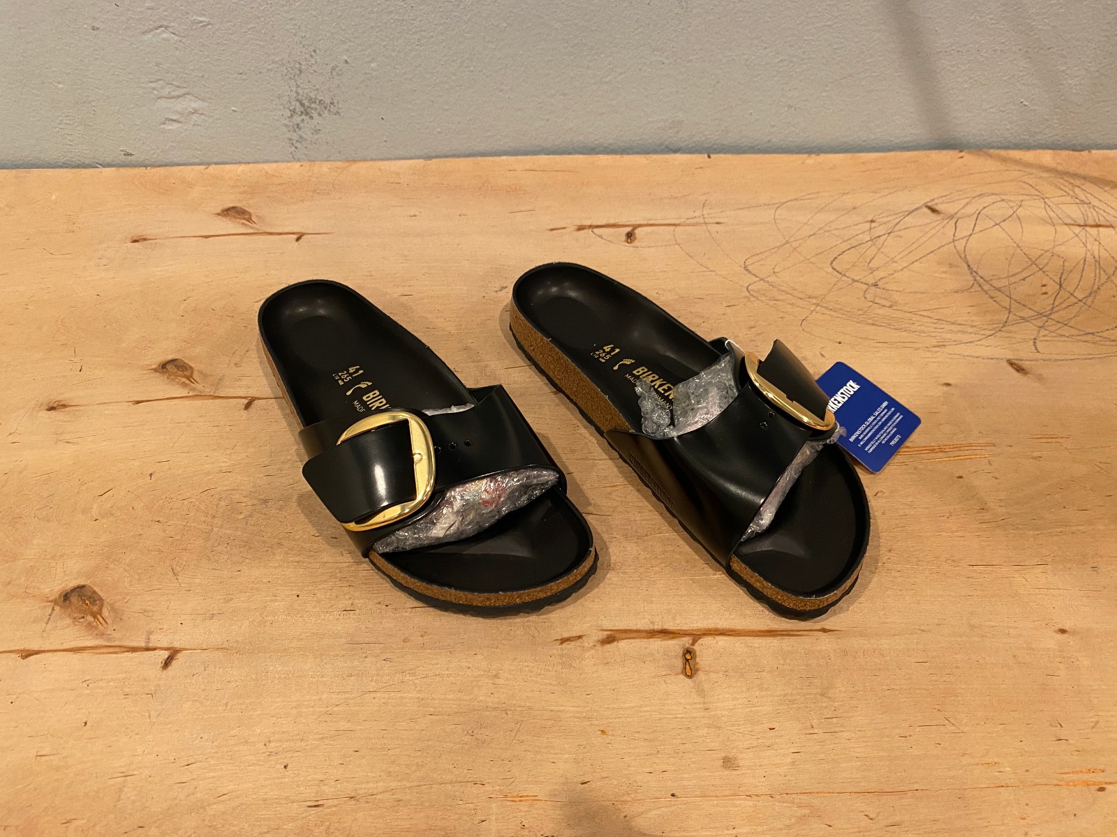 NWT Birkenstock Madrid Big Buckle Slide , Black Patent Leather , 41 / 10 – 10.5