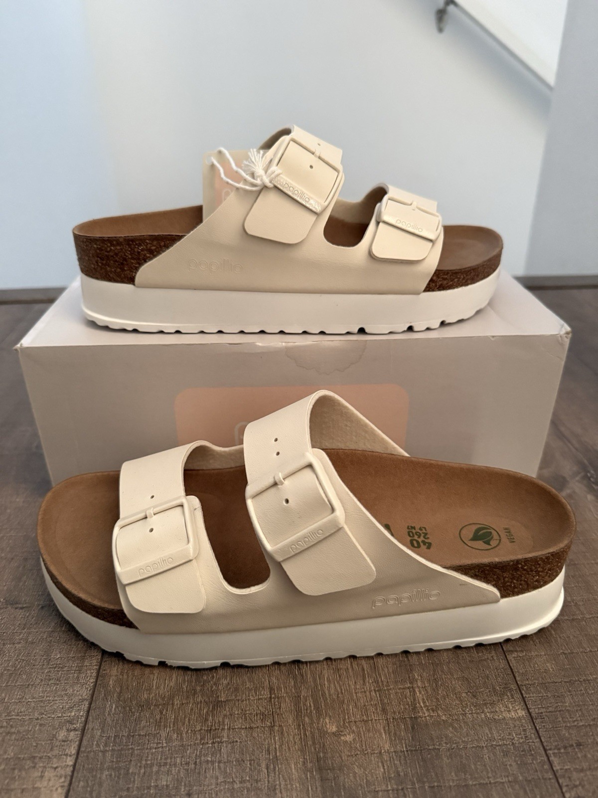 NIB Papillio By Birkenstock Arizona Flex Platform 40 Women 9 Eggshell Color