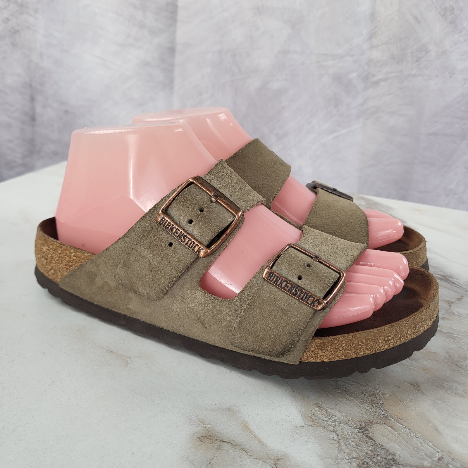 Birkenstock Arizona Suede Soft Footbed Sandals Tan Women’s Size 37/6