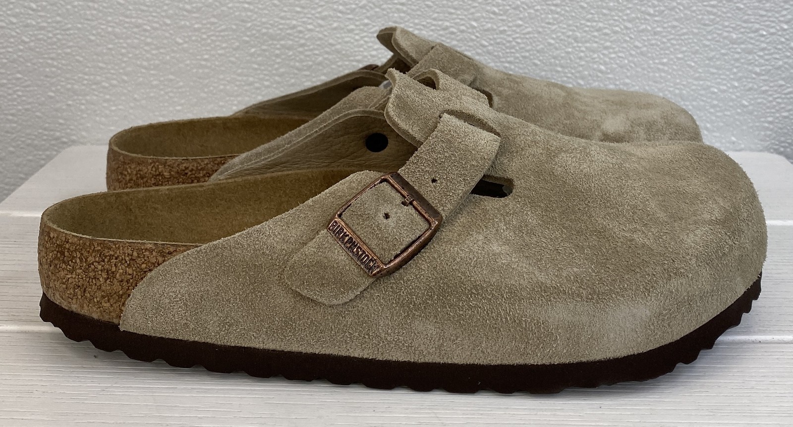Birkenstock Boston Softbed Clogs Unisex W8 M6 Taupe Suede Casual Slip On Shoes