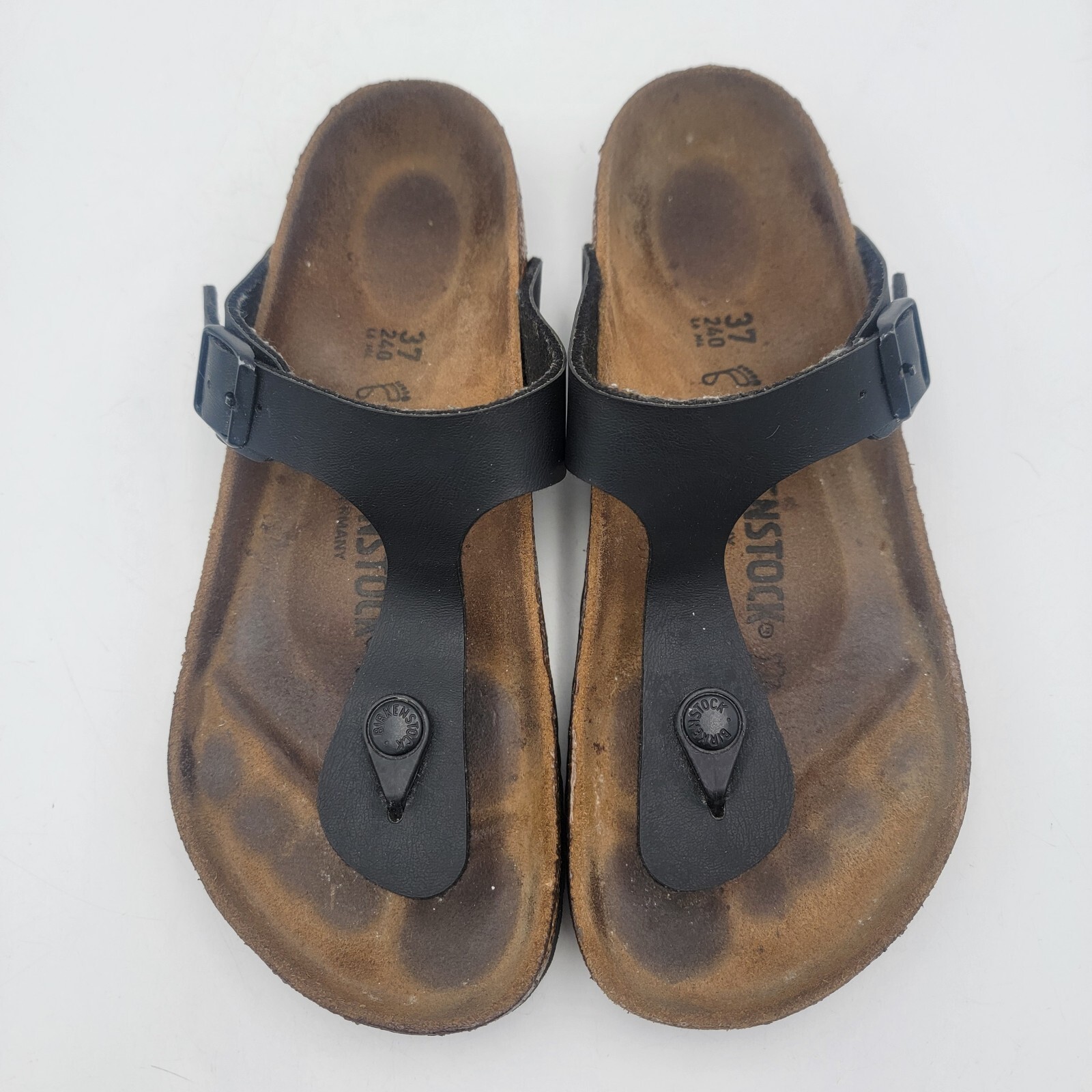 Birkenstock Womens Gizeh Thong Sandals Black Leather Buckle EU 37 US 6.5 Regular