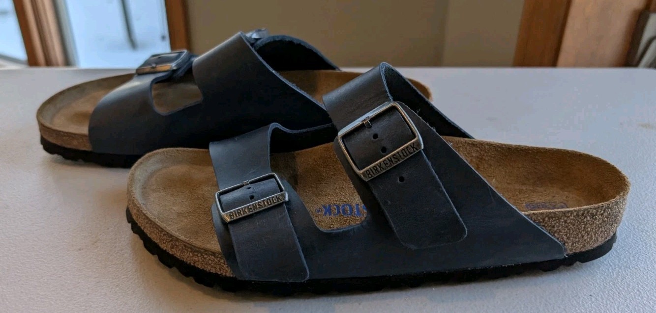 Birkenstock Arizona Navy Blue Leather Strap Buckle Slip On  Sandals L10/EU41/M8