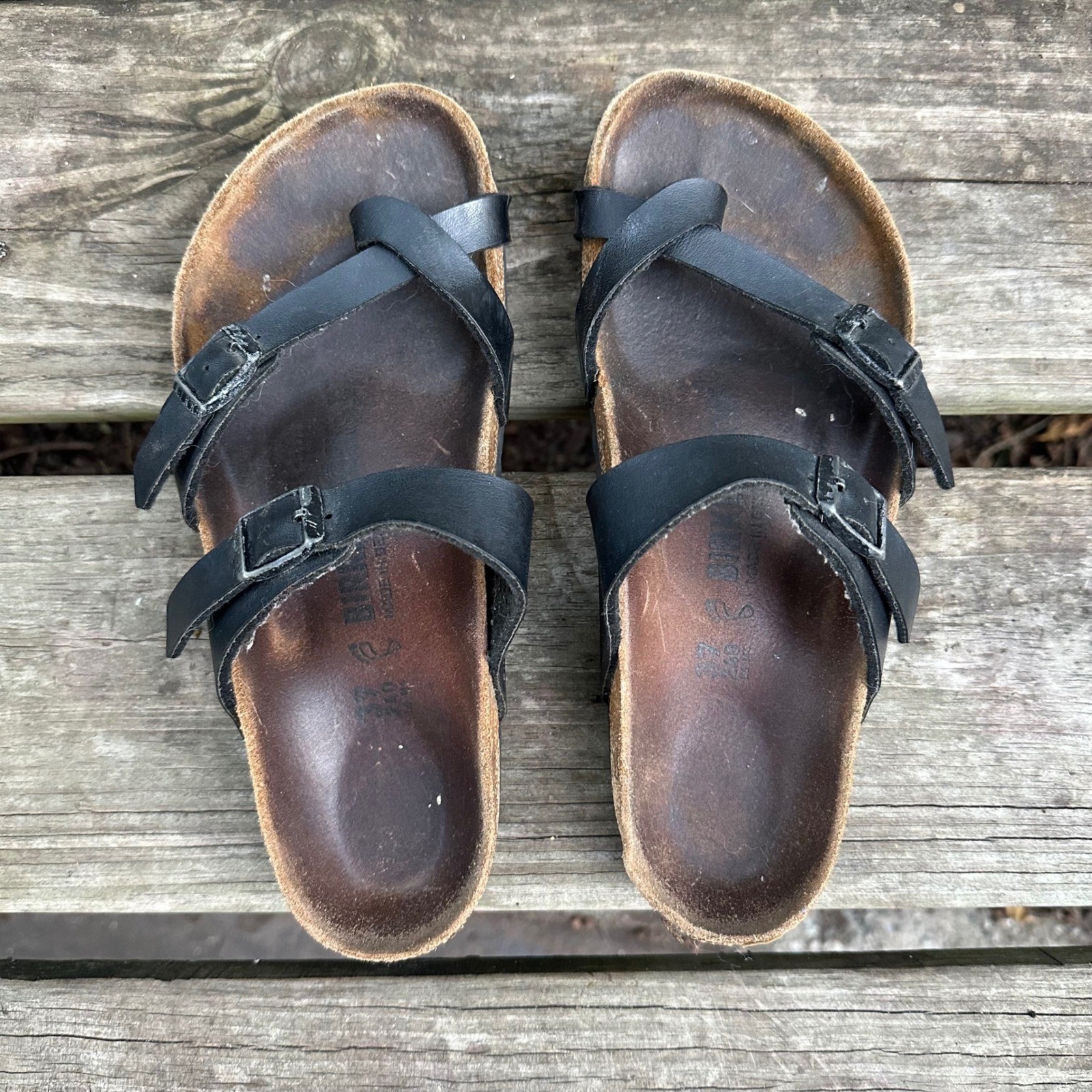 Birkenstock Mayari Black Leather Thong Sandals Adjustable Buckle Sz EU 37 US 6.5