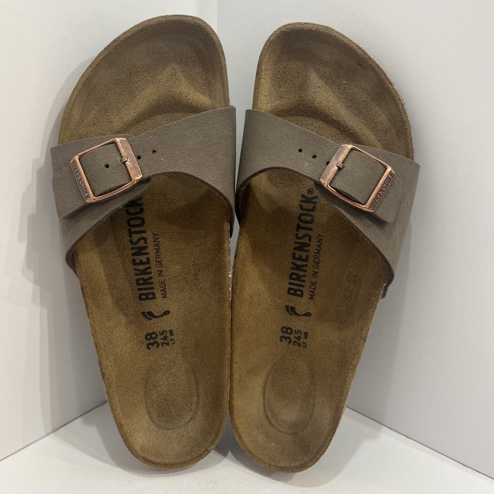 Birkenstock Madrid single-strap slides mocha brown Birkibuc Size 38 EU 7-7.5 US