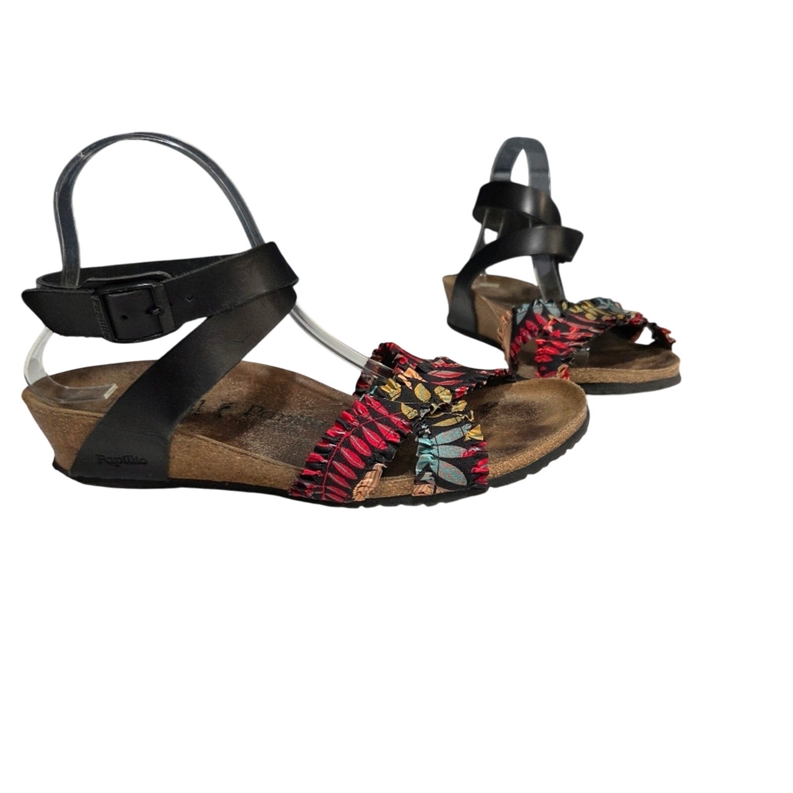 Papillio Lola Black Leather and Multicolor Floral Sandals Size 41