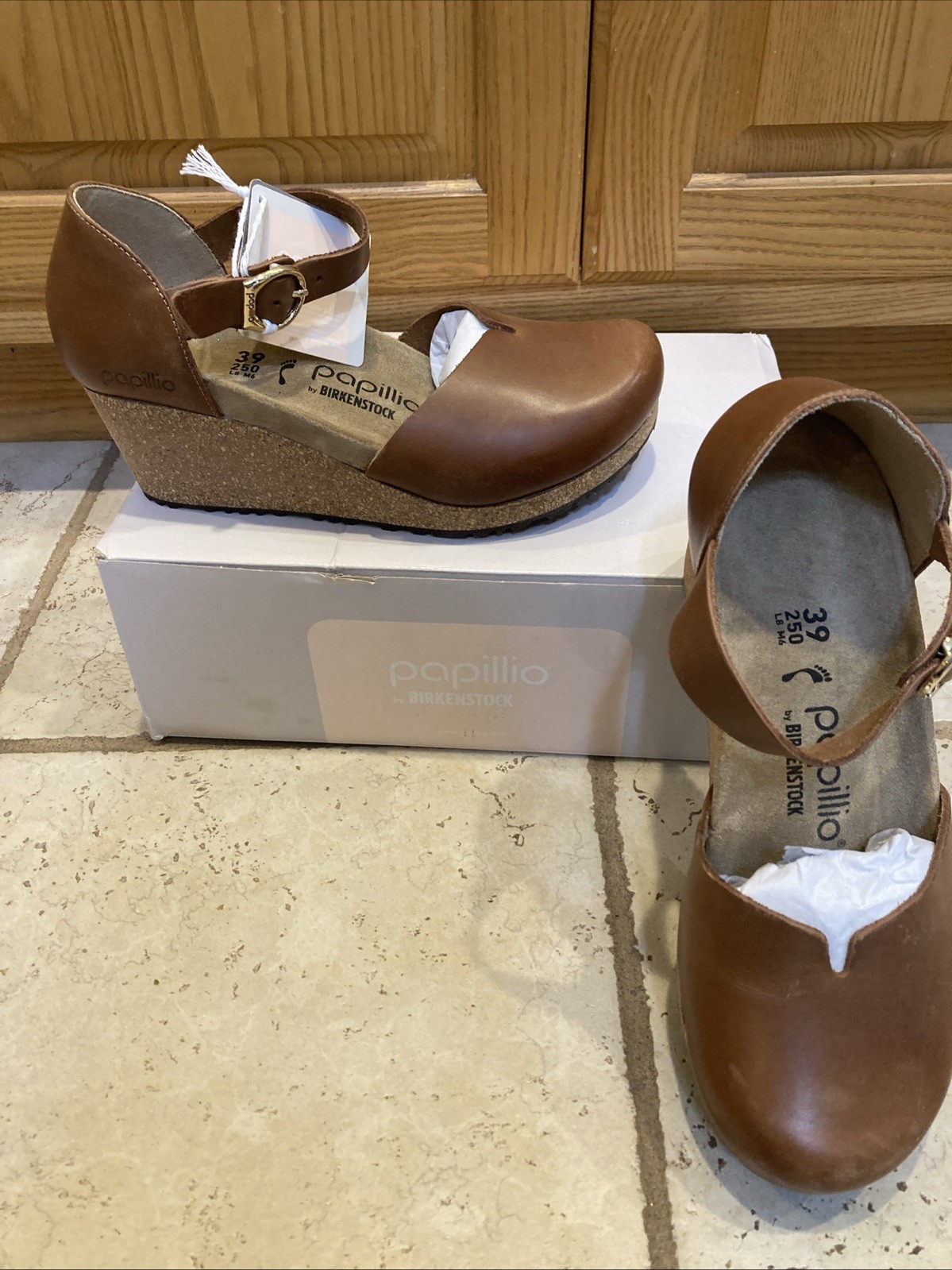 Birkenstock Papillio Mary Ring Buckle Cognac Brown Wedge Sandals Size 8 – EU 39