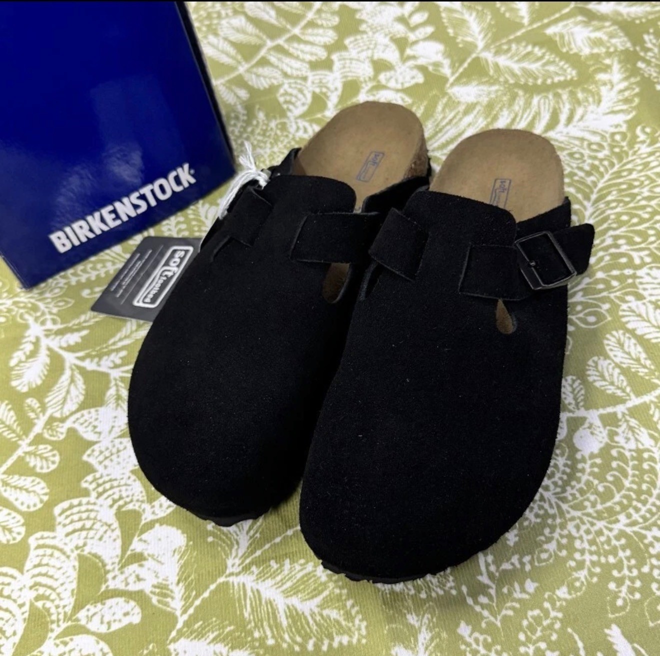 Birkenstock Boston Black Suede Leather Clog Shoes Soft Footbed Size EU 41