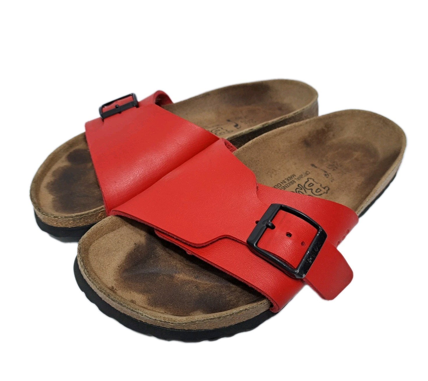 Birkenstock Madrid Womens Size 7 Sandal Red Black Buckle Slide Adjustable Birkis