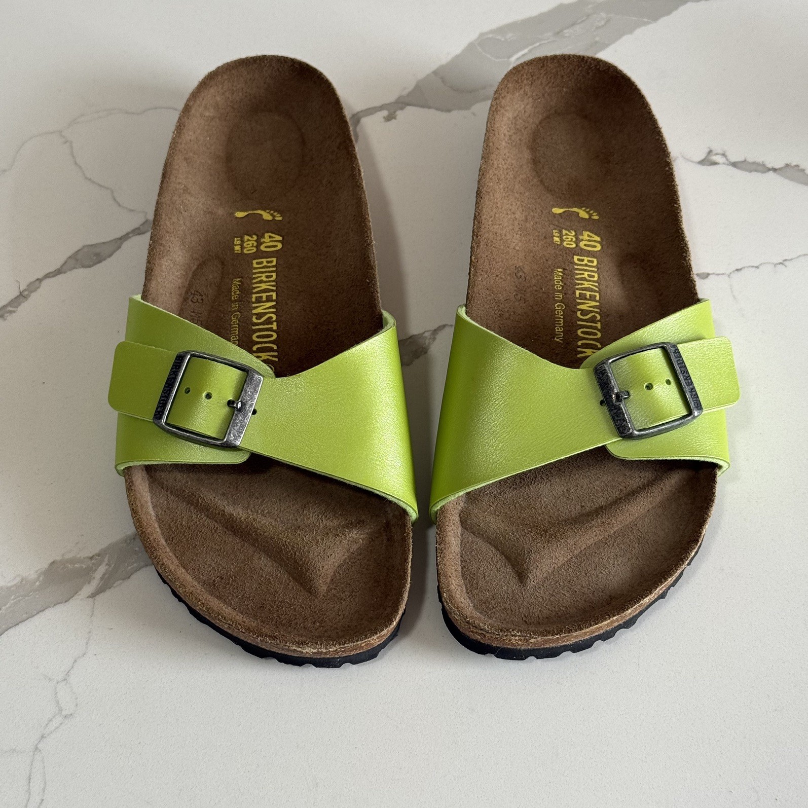 Birkenstock Madrid  Lime Green Leather Sandals Slide Shoes Women’s Size 9 EU 40