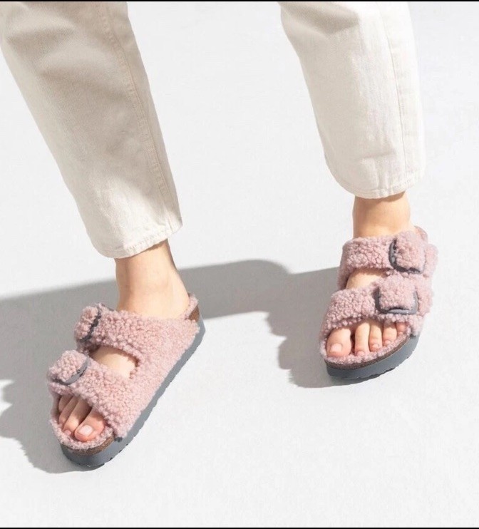 Birkenstock Papillio Sandals Teddy Pink Arizona Big Buckle Shearling EU 40/US 9