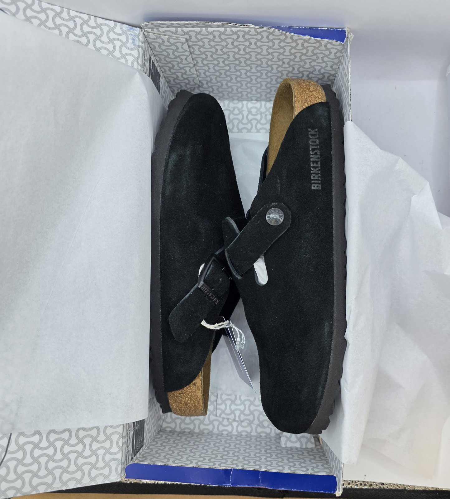 Birkenstock Boston Bs Leather Suede Soft Footbed Black Color Regular Wide